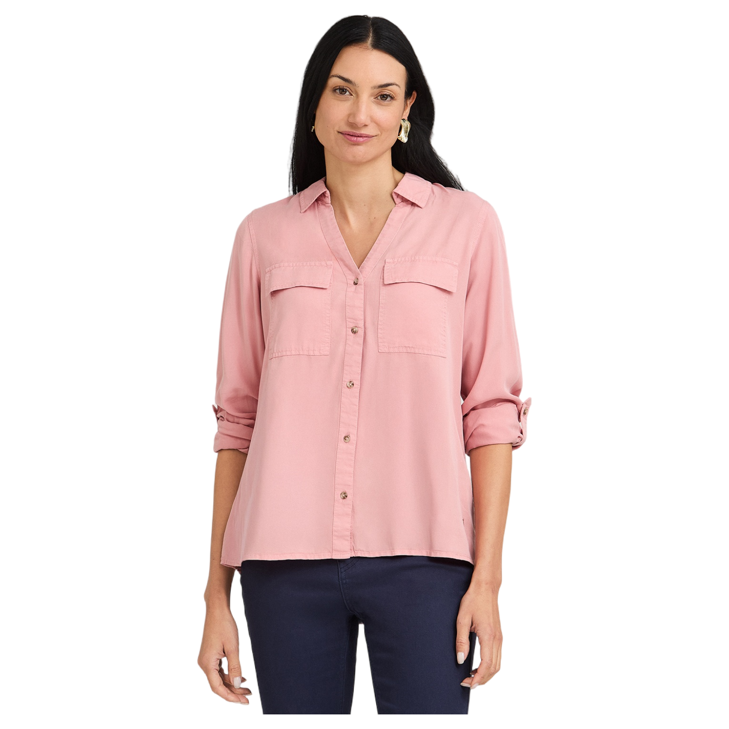 Blusa de Lyocell con Bolsillos Rosado-0