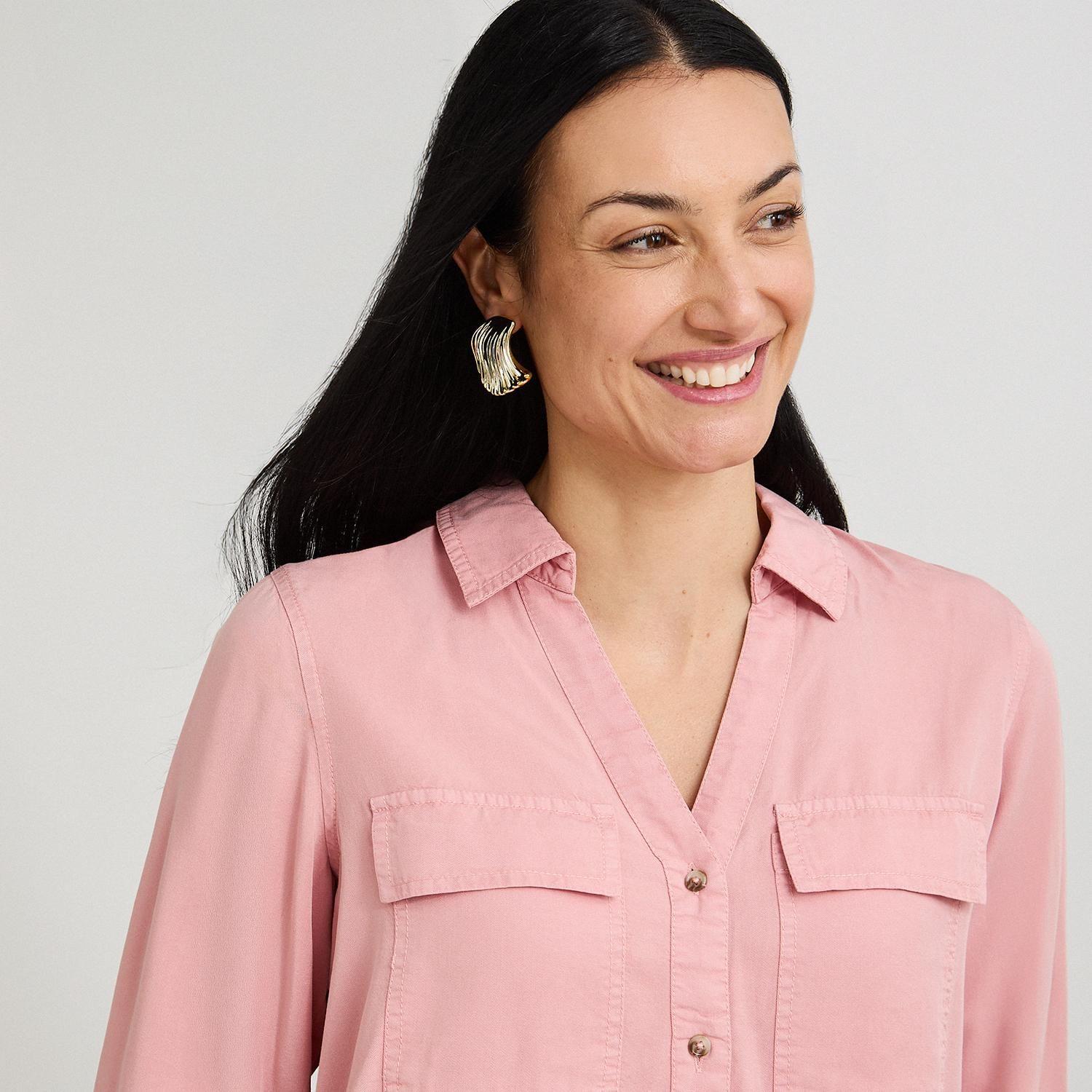 Blusa de Lyocell con Bolsillos Rosado-2