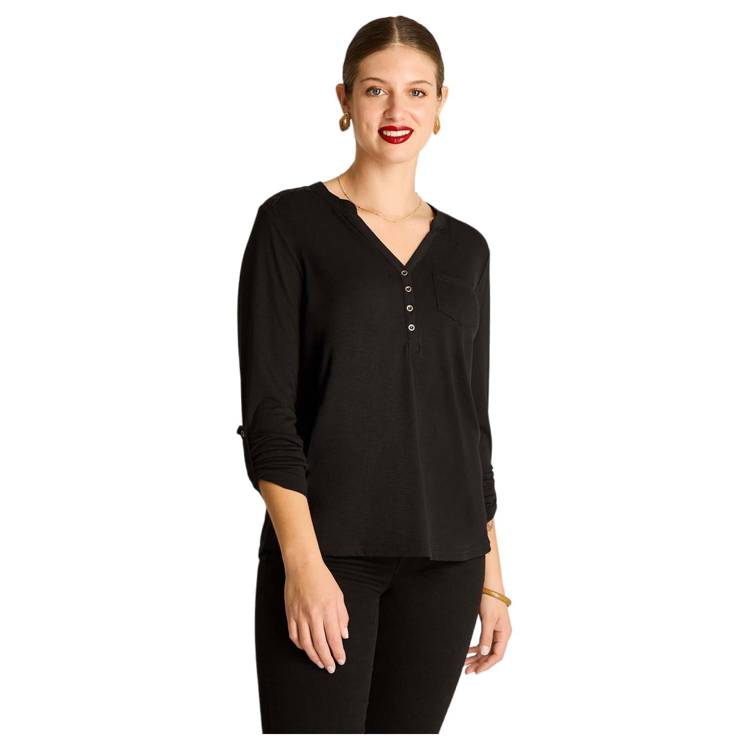 Polera Negro Manga Larga Detalle de Macramé-0