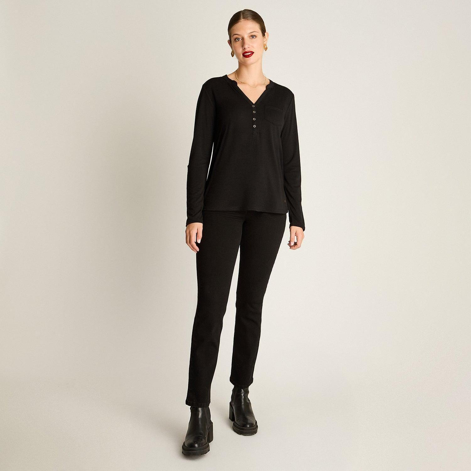 Polera Negro Manga Larga Detalle de Macramé-3