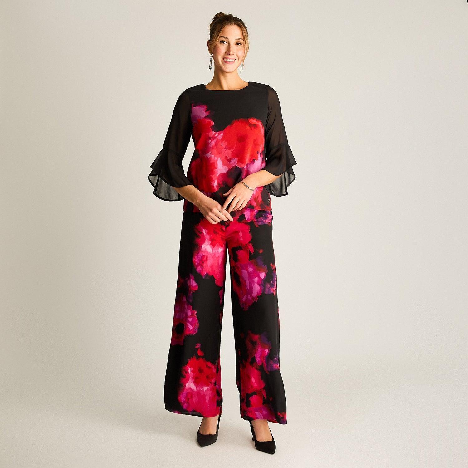 Túnica Floral en Contraste Negro-3