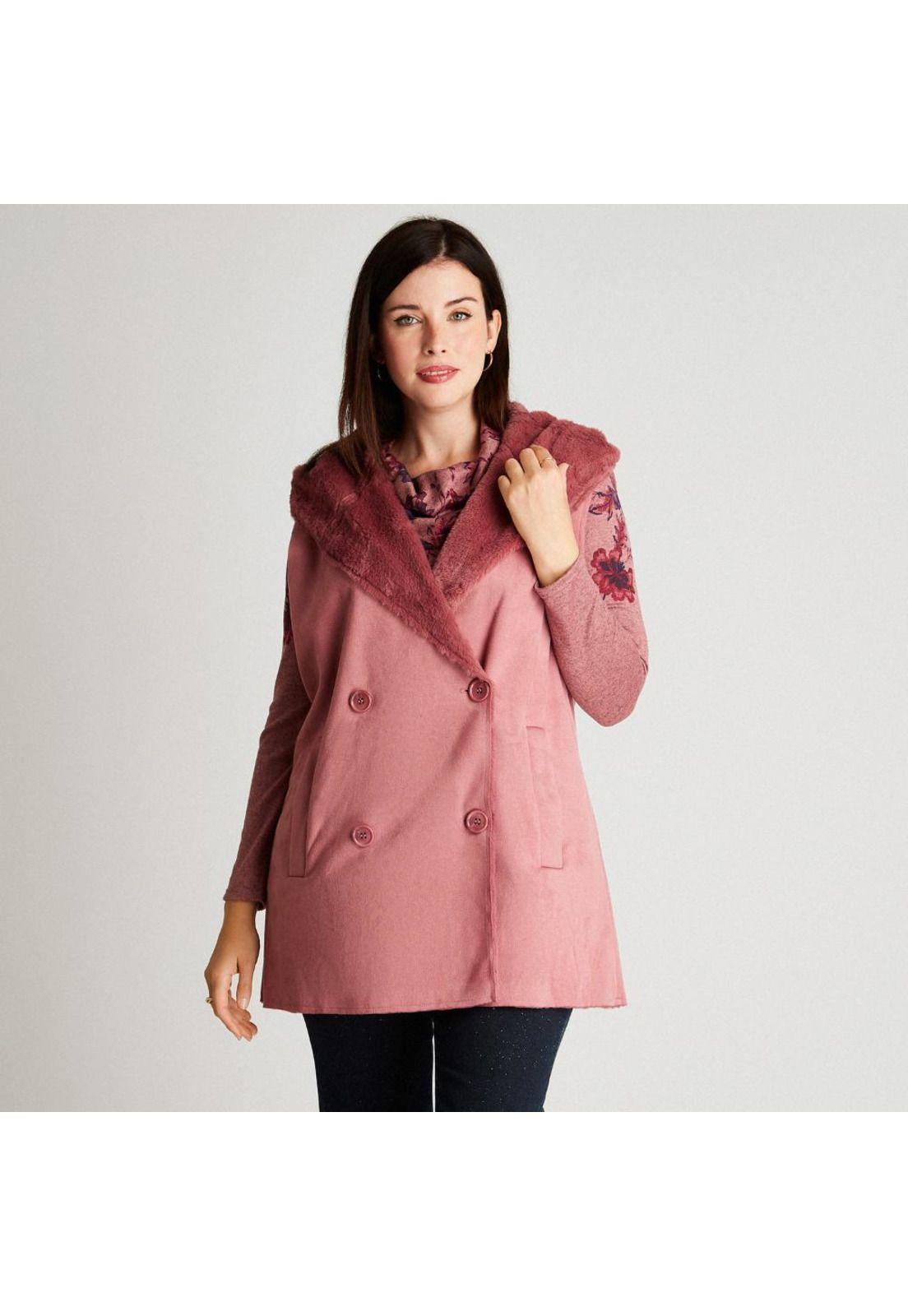 Chaqueta Bonded Rosado Sin Manga Con Gorro-0