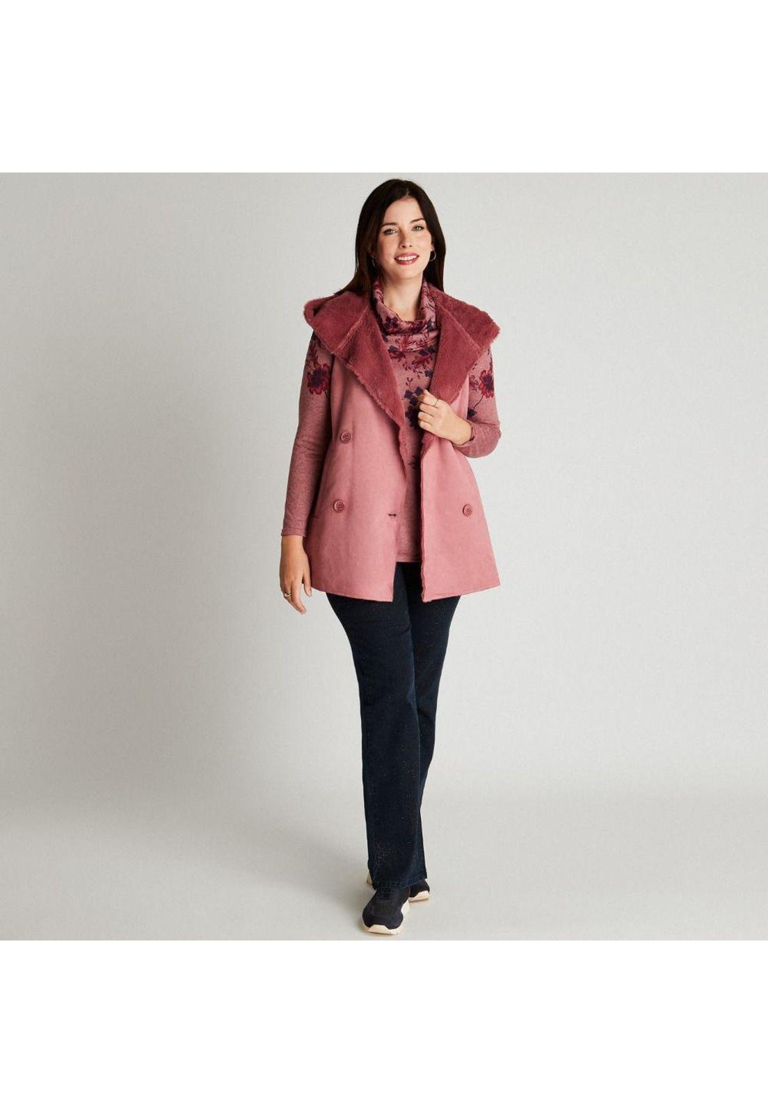 Chaqueta Bonded Rosado Sin Manga Con Gorro-3