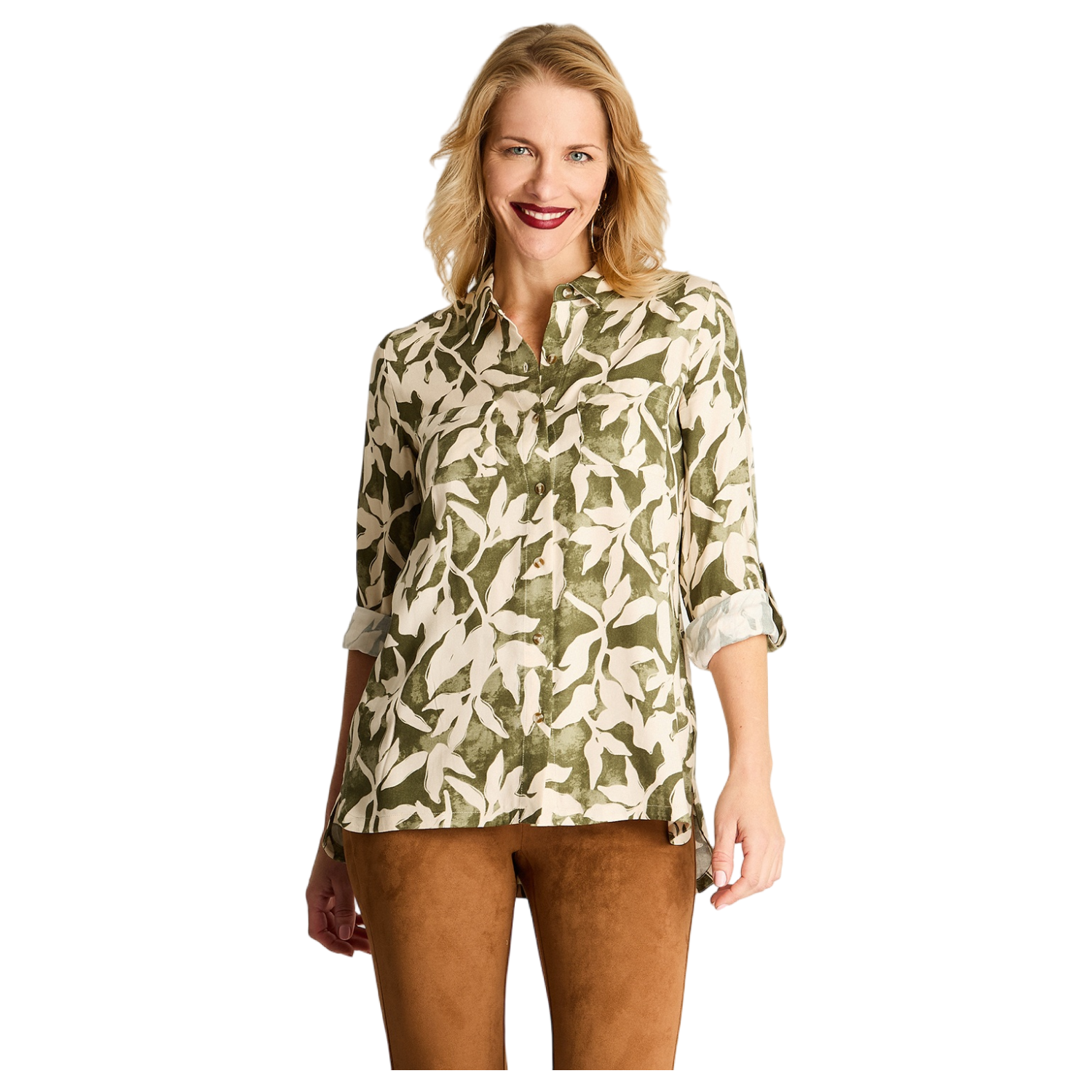 Blusa Manga Larga Estampada Viscosa Twill Verde-0