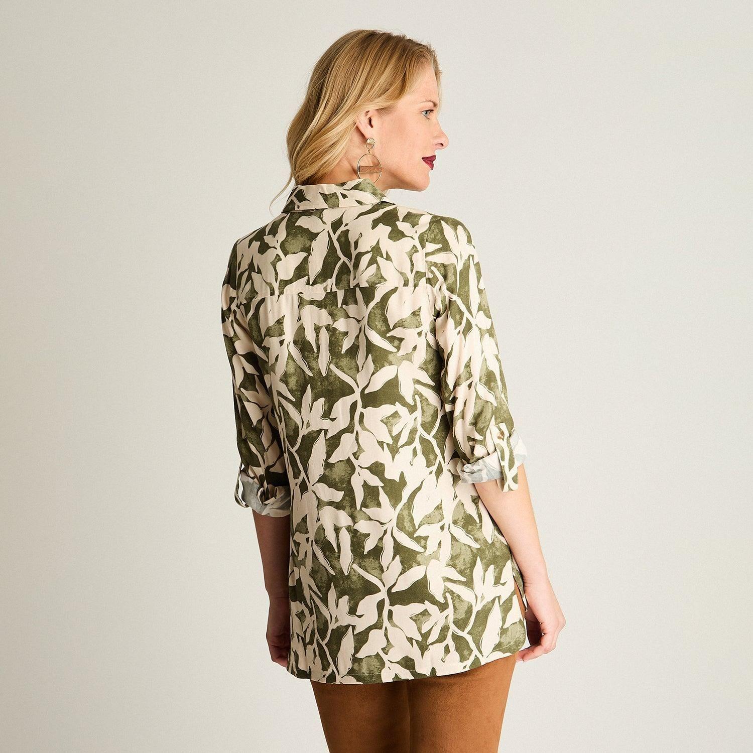 Blusa Manga Larga Estampada Viscosa Twill Verde-1
