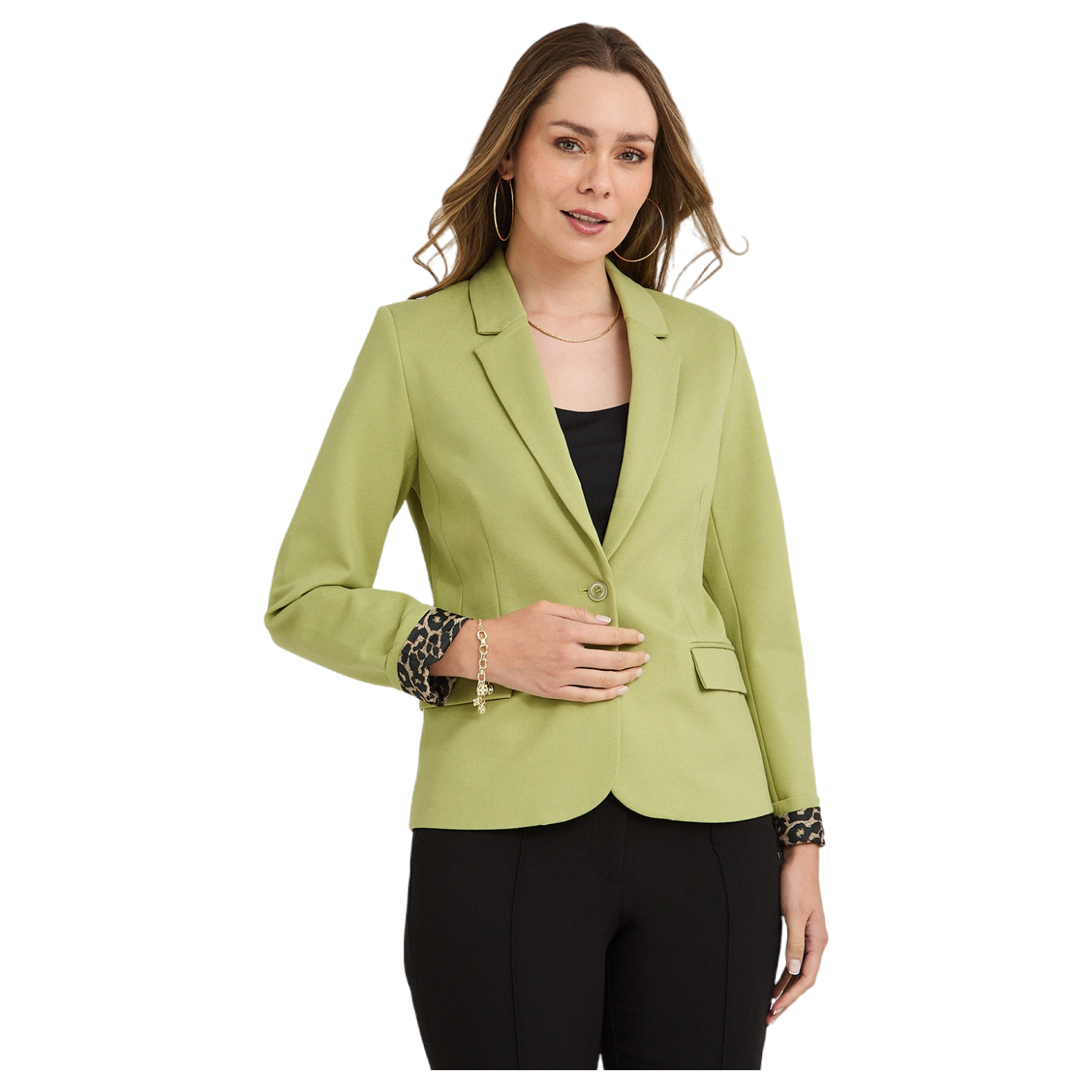 Blazer 1 Botón Bolsillos con Solapa Verde-0