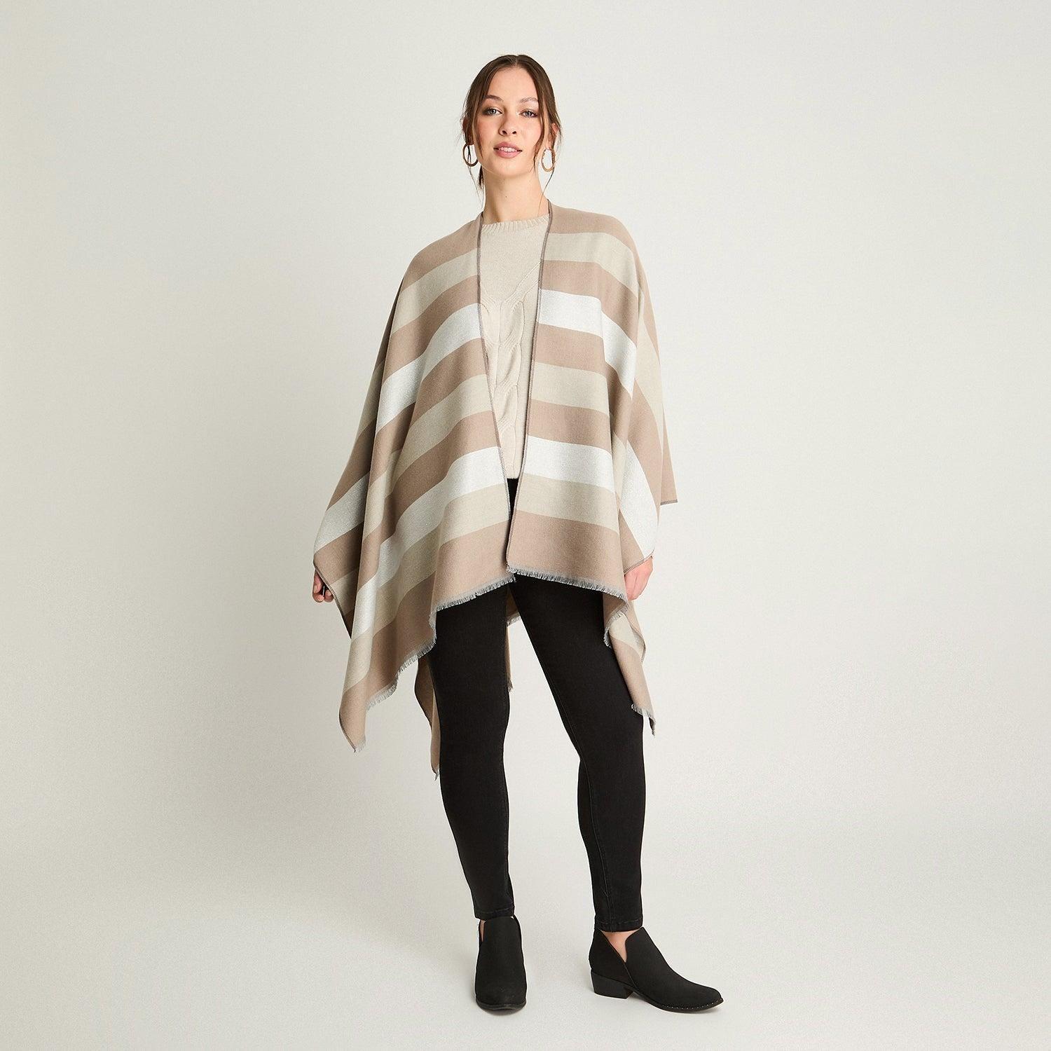 Poncho Tejido Bloques Beige-3