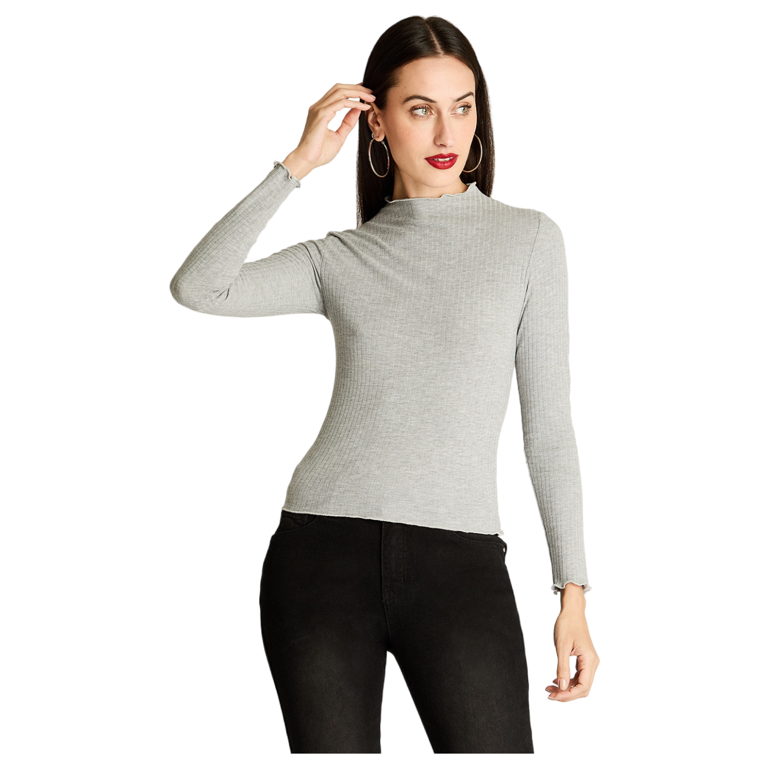 Polera Cuello Roule Manga Larga Basica Gris-0