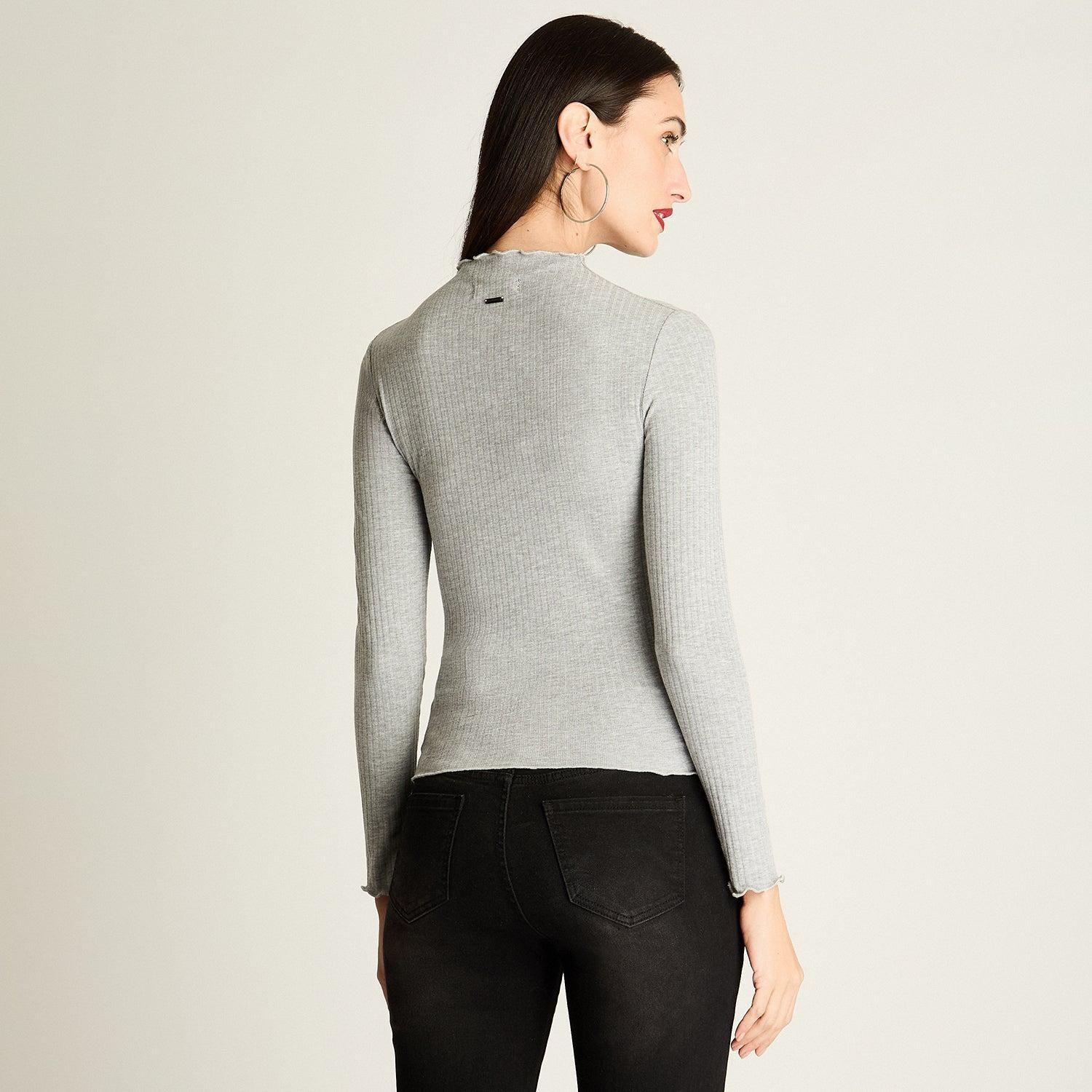 Polera Cuello Roule Manga Larga Basica Gris-2