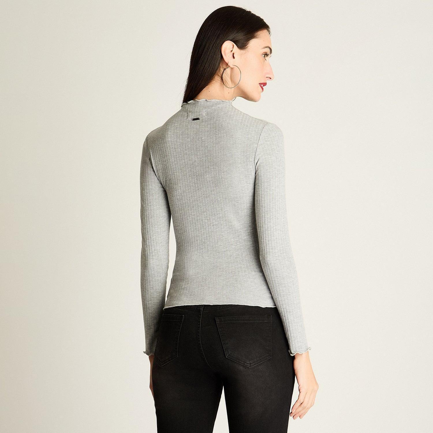 Polera Cuello Roule Manga Larga Basica Gris-4