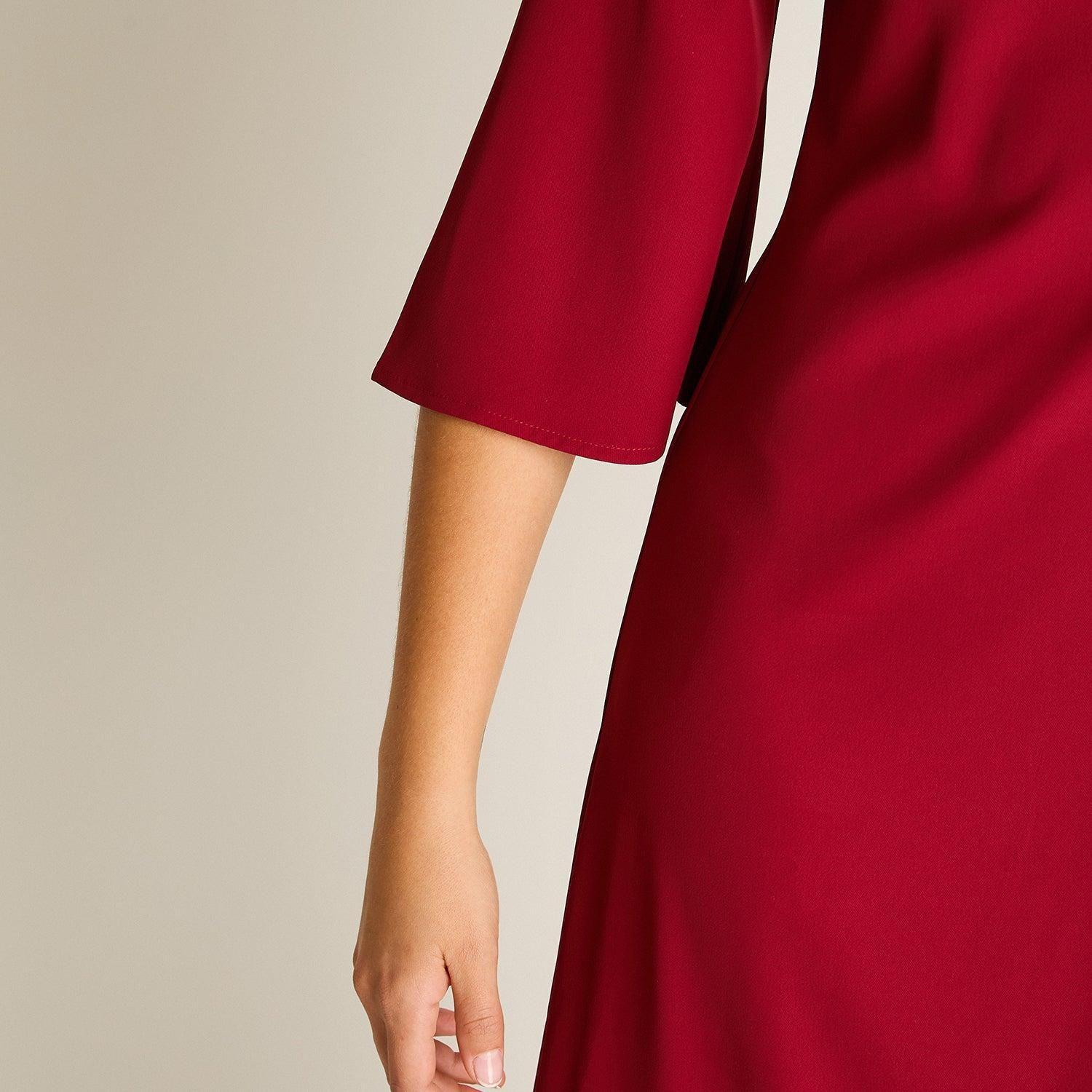 Vestido Midi Rojo Midi Elasticidad Nula Con Forro Calce Normal Tela Plano-2