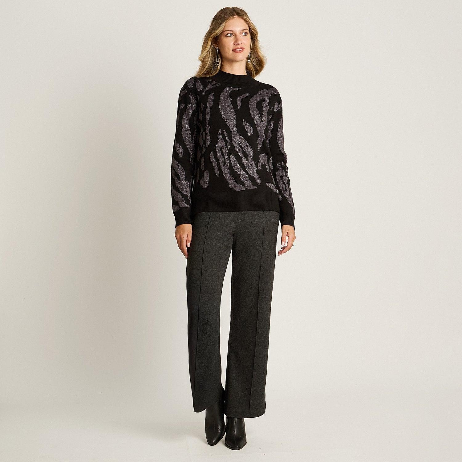 Sweater Negro con Estampado Animal Print y Lurex en Tejido-3