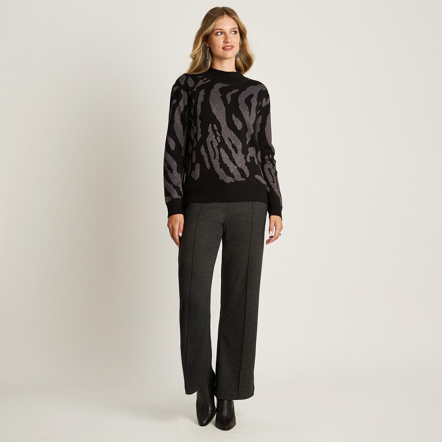 Sweater Negro con Estampado Animal Print y Lurex en Tejido-3