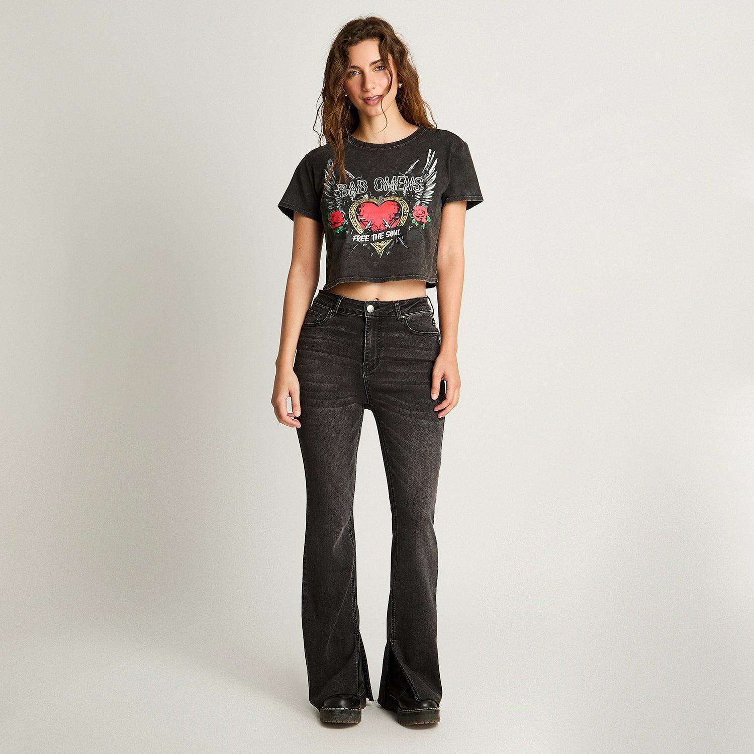Polera Crop Manga Corta Acid Wash Gris-3