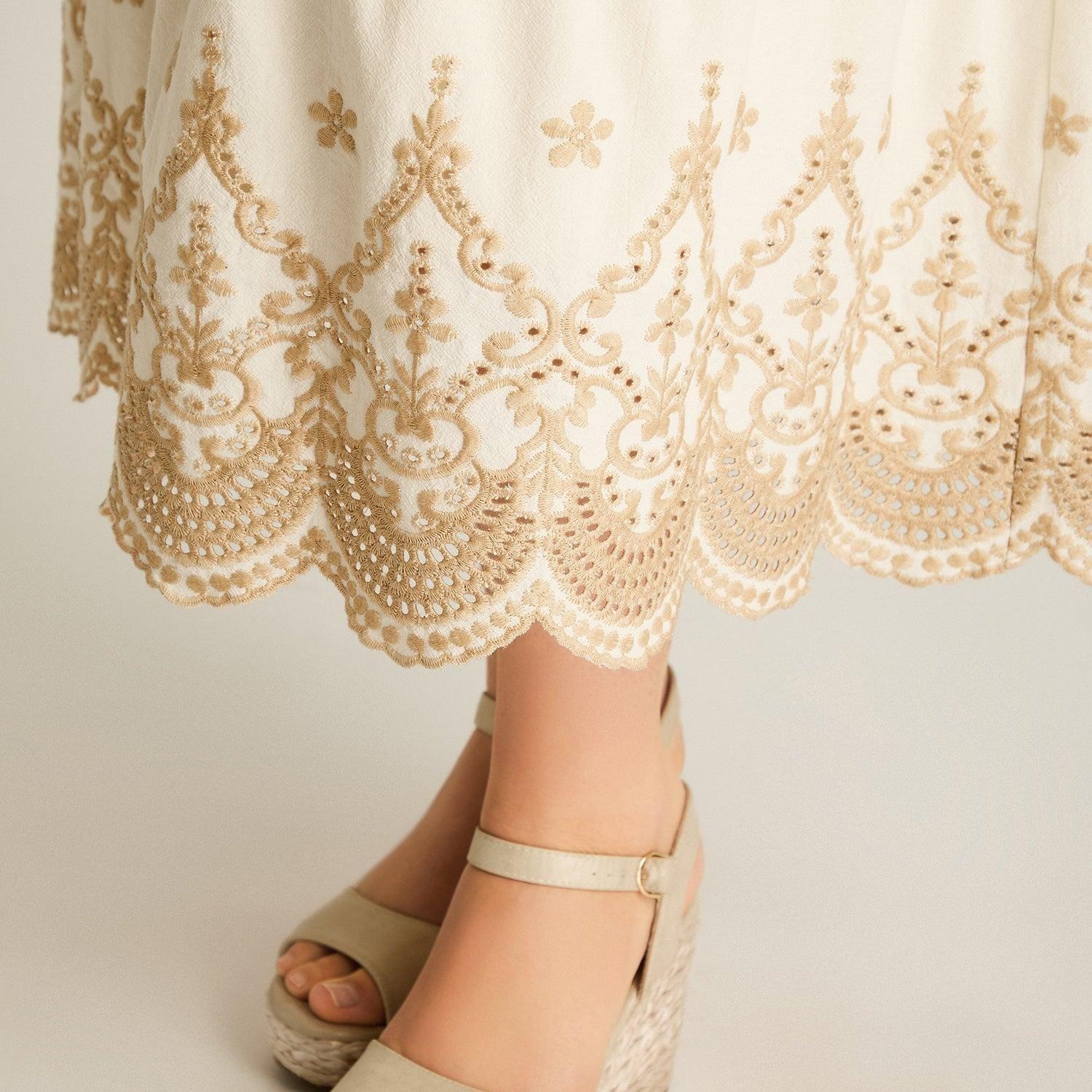 Vestido Midi Beige Con Broderie y Forro-2