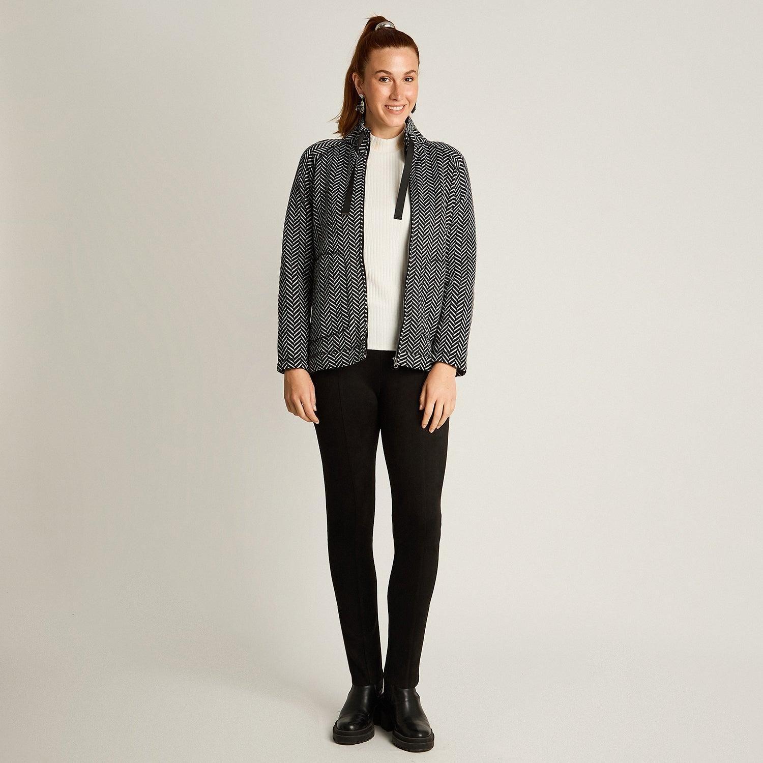 Poleron Algodon Negro Manga Larga Elasticidad Media Con Forro Calce Normal Tela Plano-3