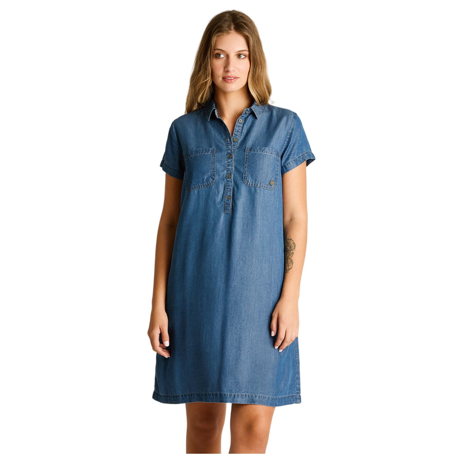 Vestido Corto Azul No Elasticado Sin Forro Calce Holgado-0