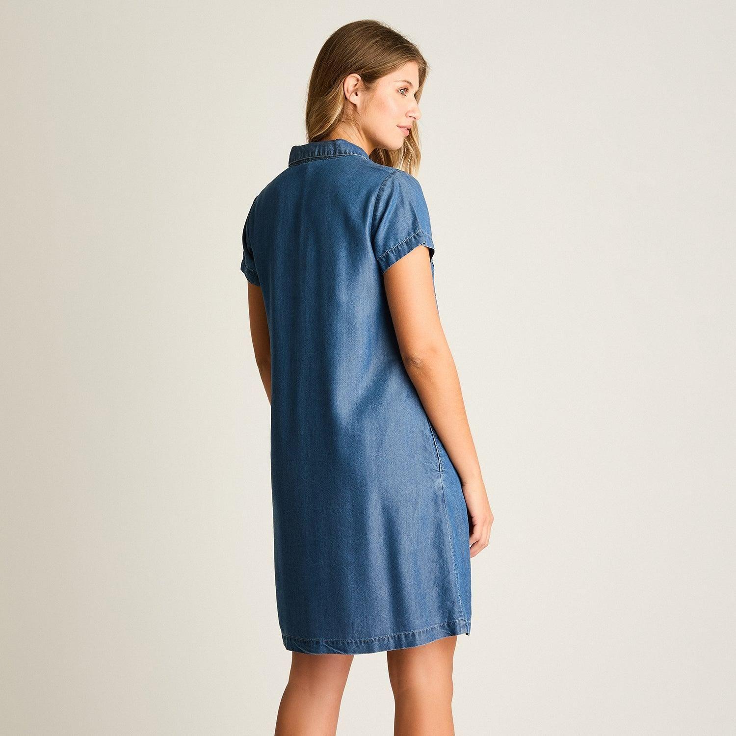 Vestido Corto Azul No Elasticado Sin Forro Calce Holgado-1