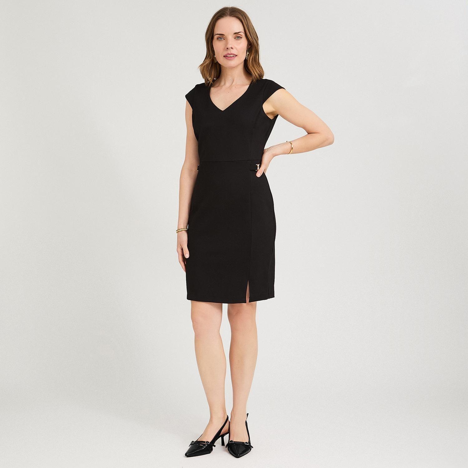 Vestido Midi Manga Corta Elasticado Negro-3