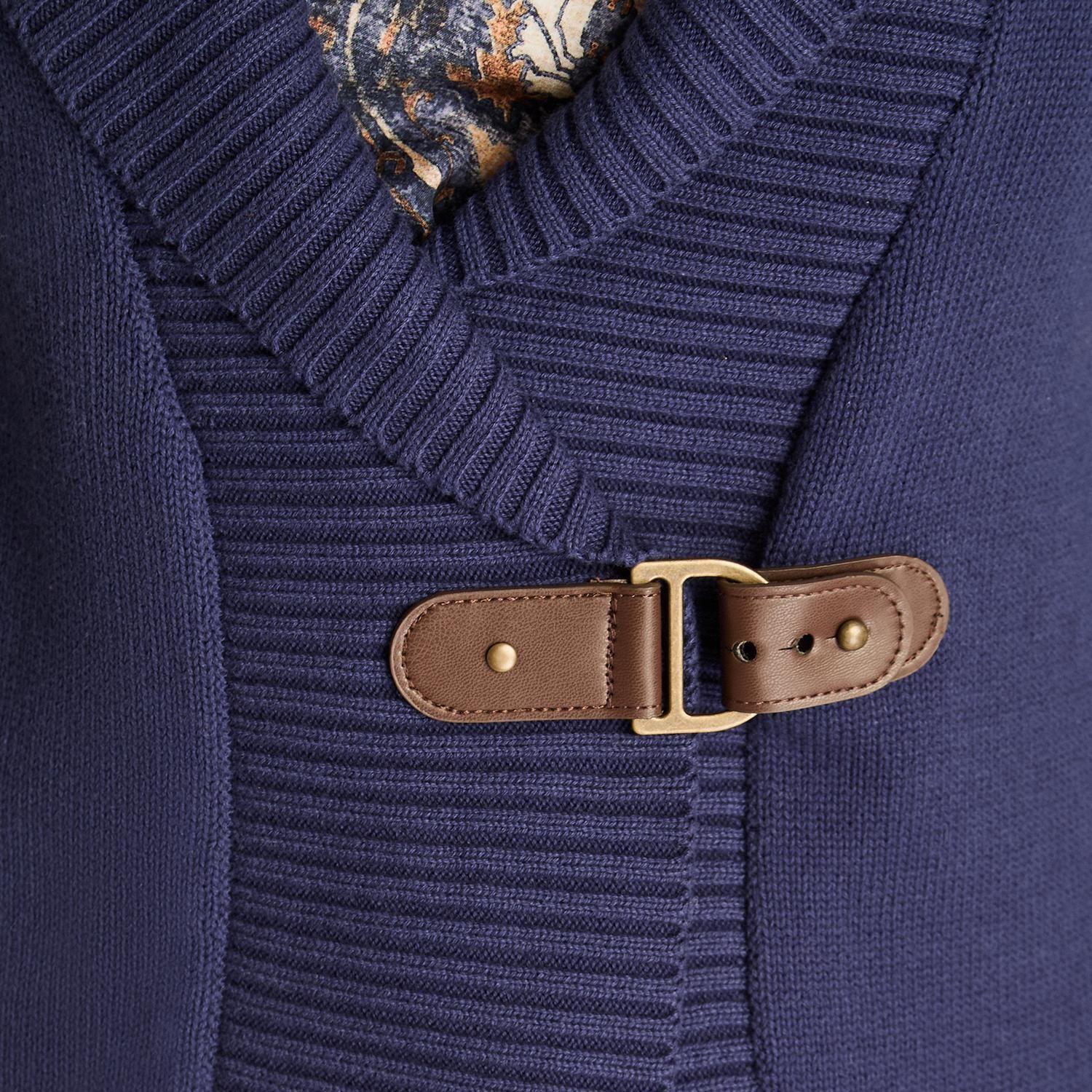Cardigan Azul Cruzado con Hebilla Lateral Ajustable-2