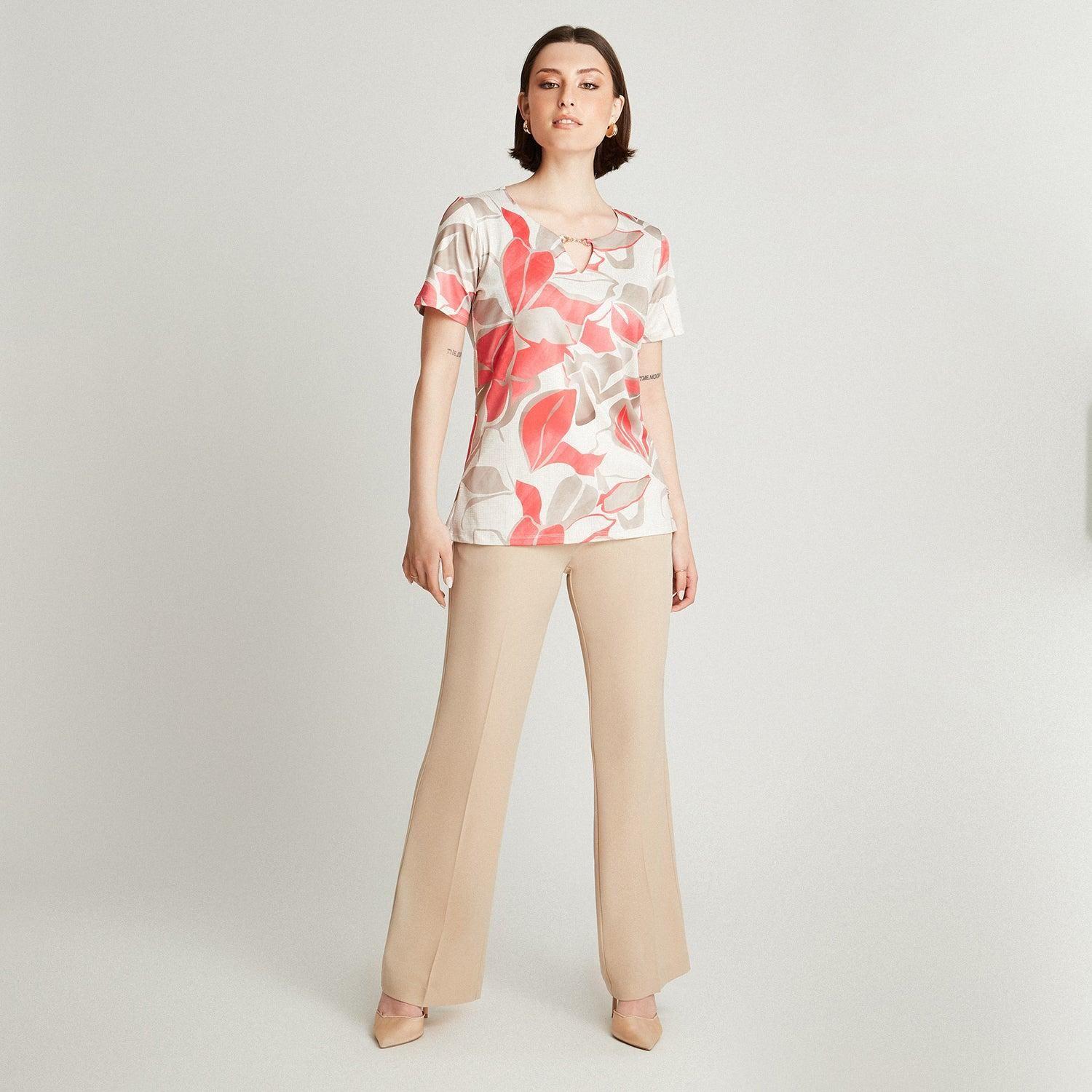 Polera Manga Corta Estampado Floral Coral-3