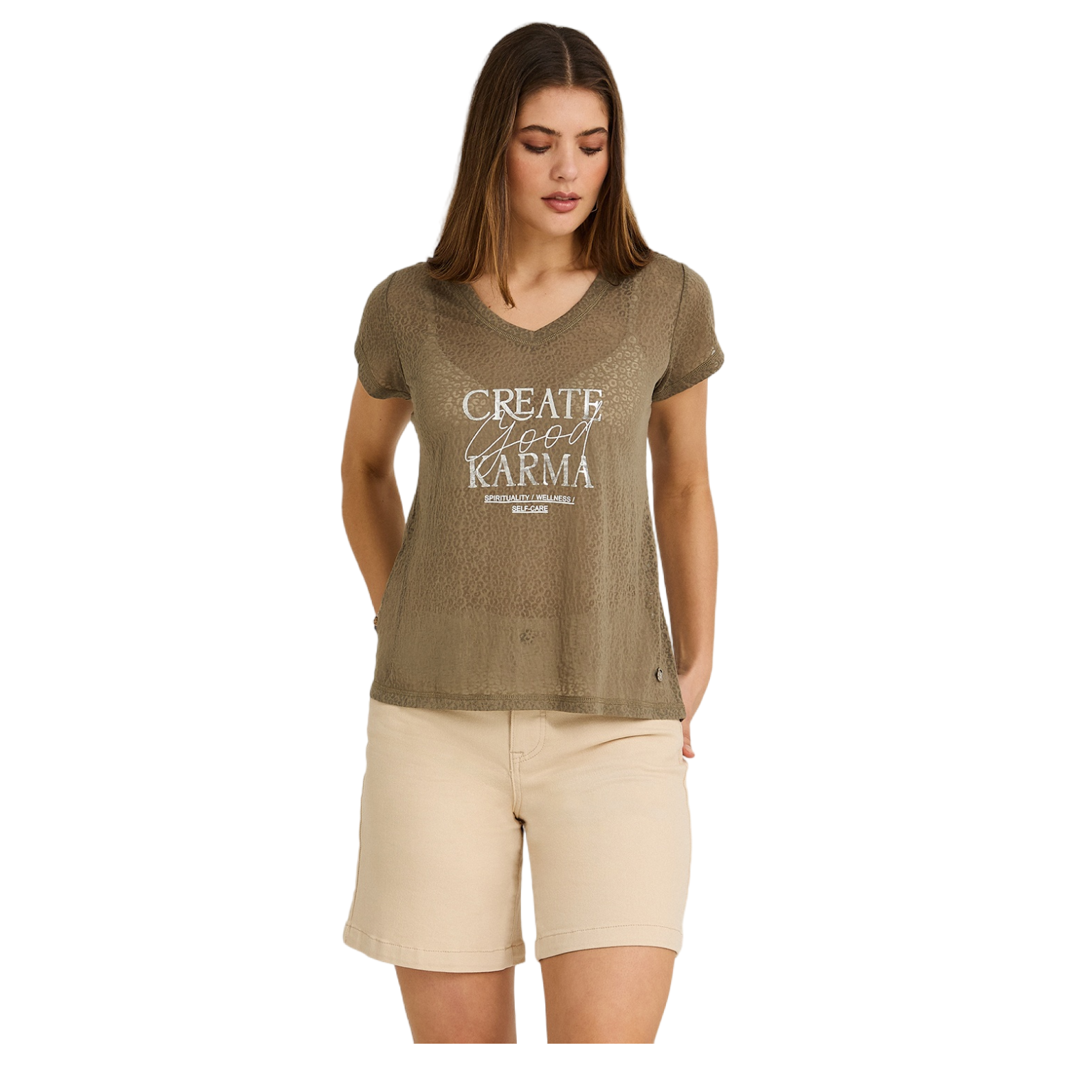 Polera con Técnica Deboré Estampada Verde-0