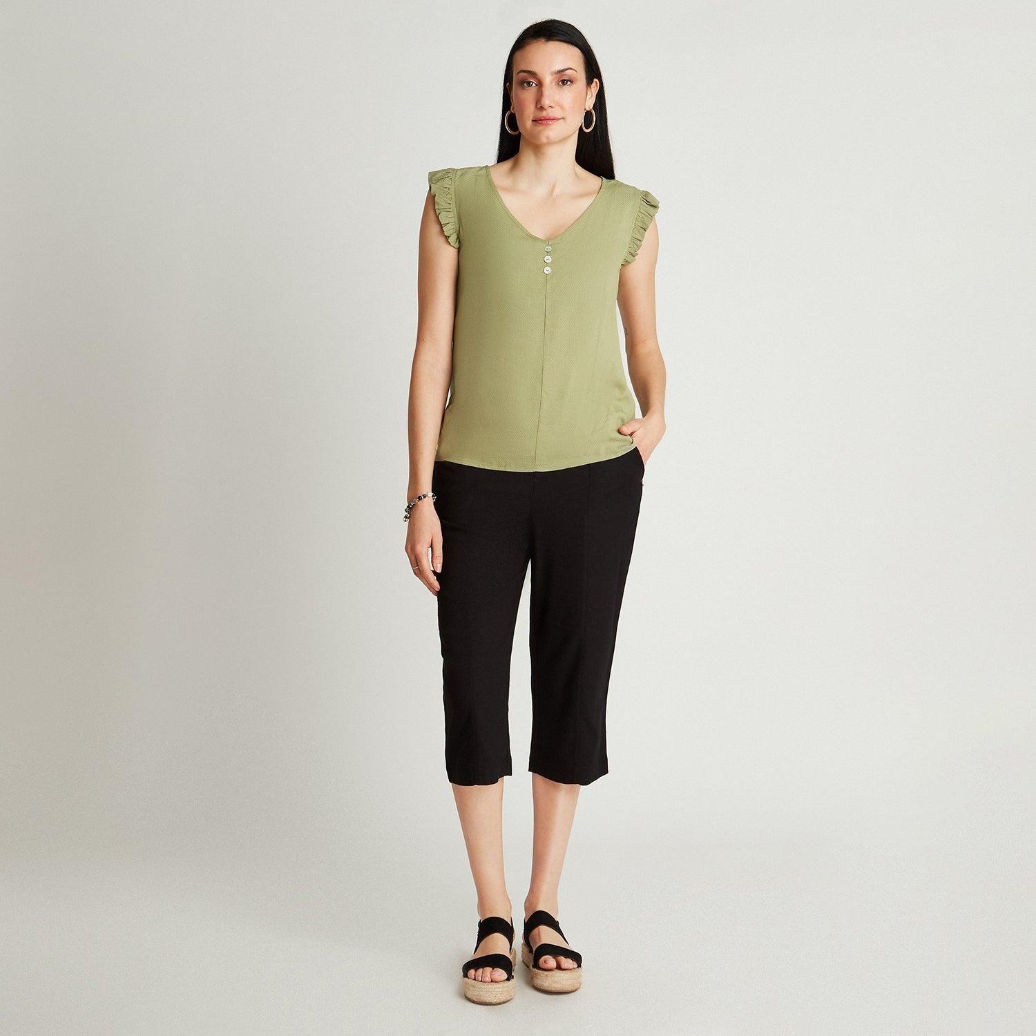 Blusa Verde Sin Manga Cuello V-3