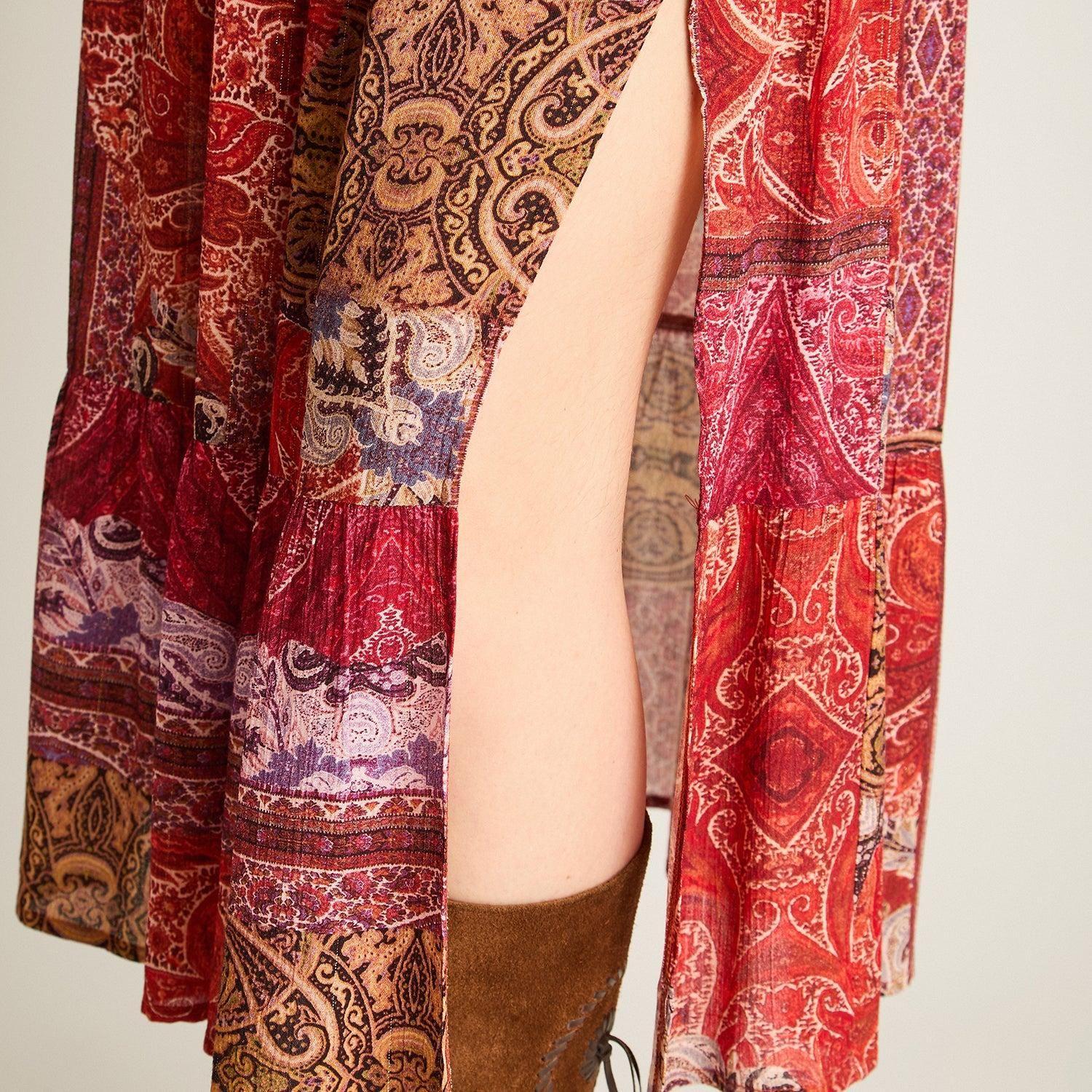 Falda Larga Estampada Terracota de Estilo Boho-2