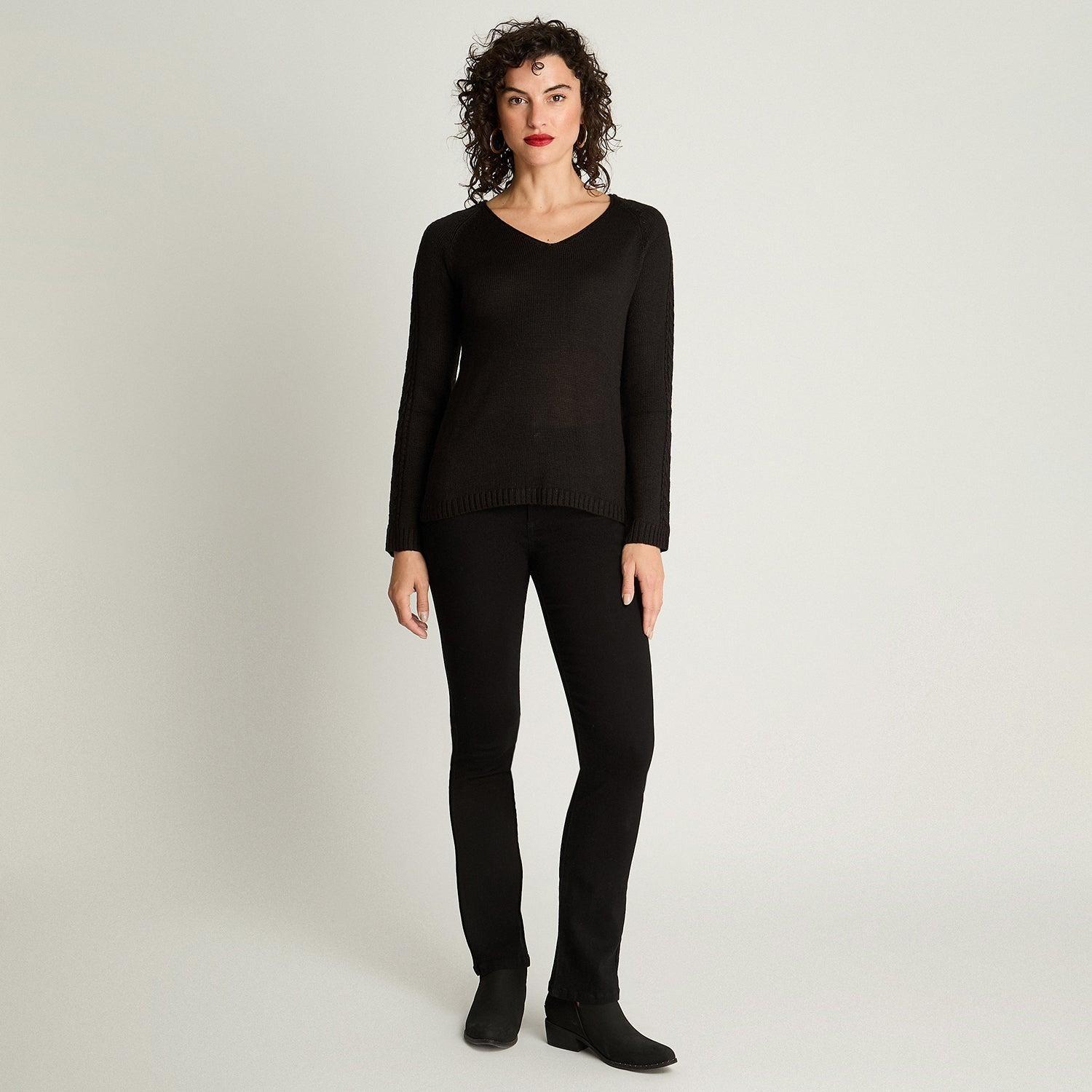 Sweater Manga Larga Escote V Básico Negro-3
