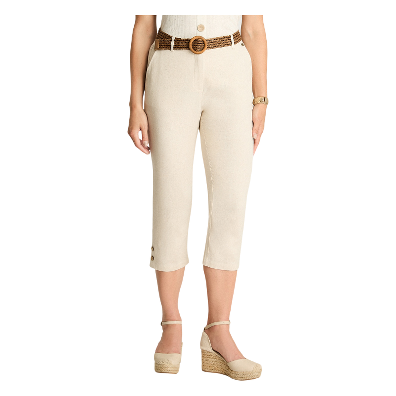 Pantalón Capri Con Cinturón Arena-0