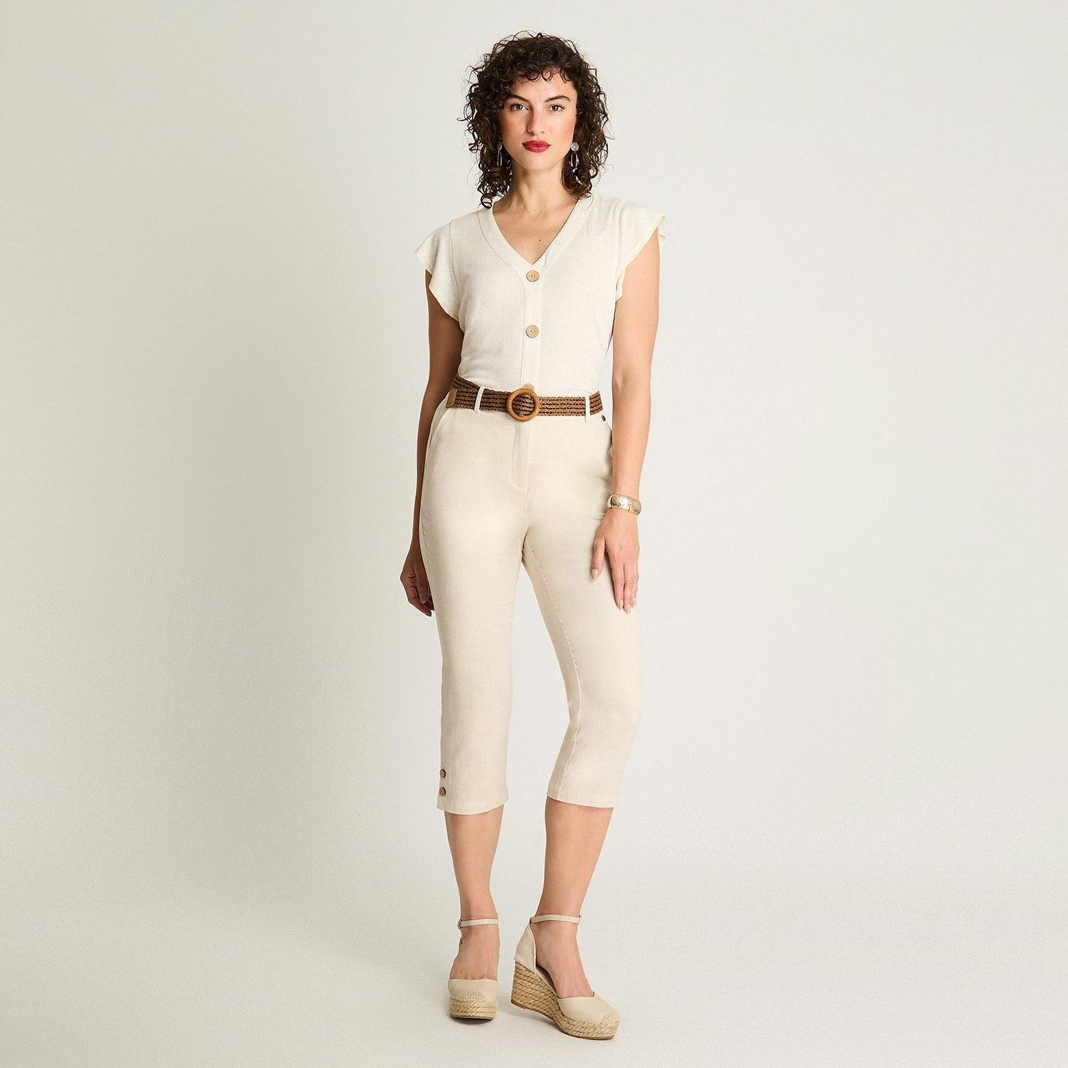 Pantalón Capri Con Cinturón Arena-3