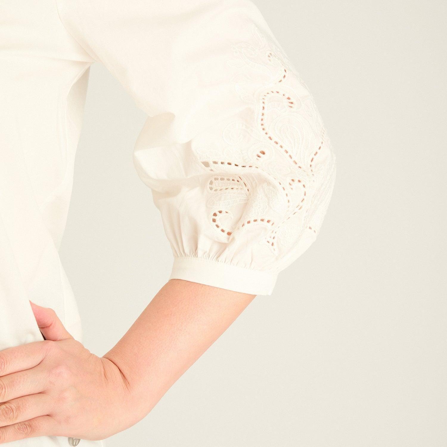 Blusa Blanco Manga 3/4 No Elasticado Sin Forro Calce Normal-2