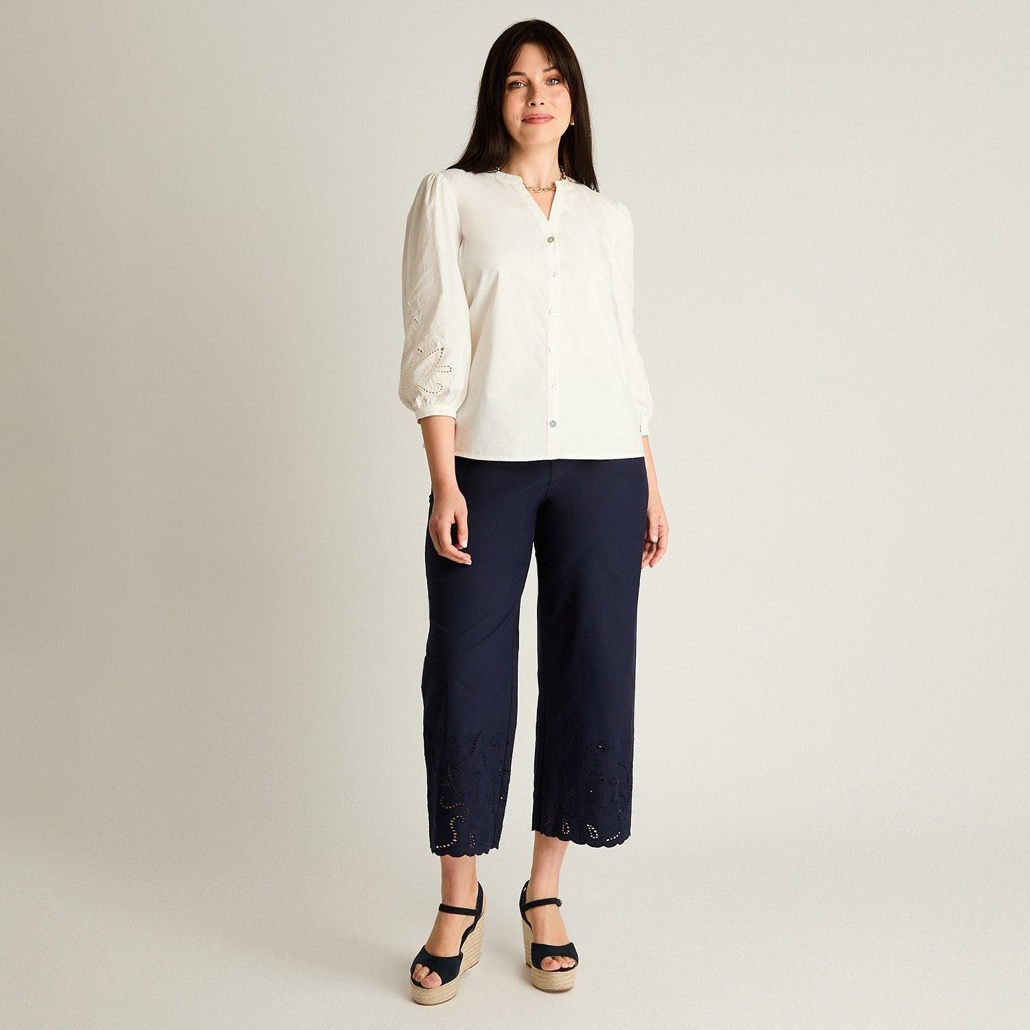 Blusa Blanco Manga 3/4 No Elasticado Sin Forro Calce Normal-3