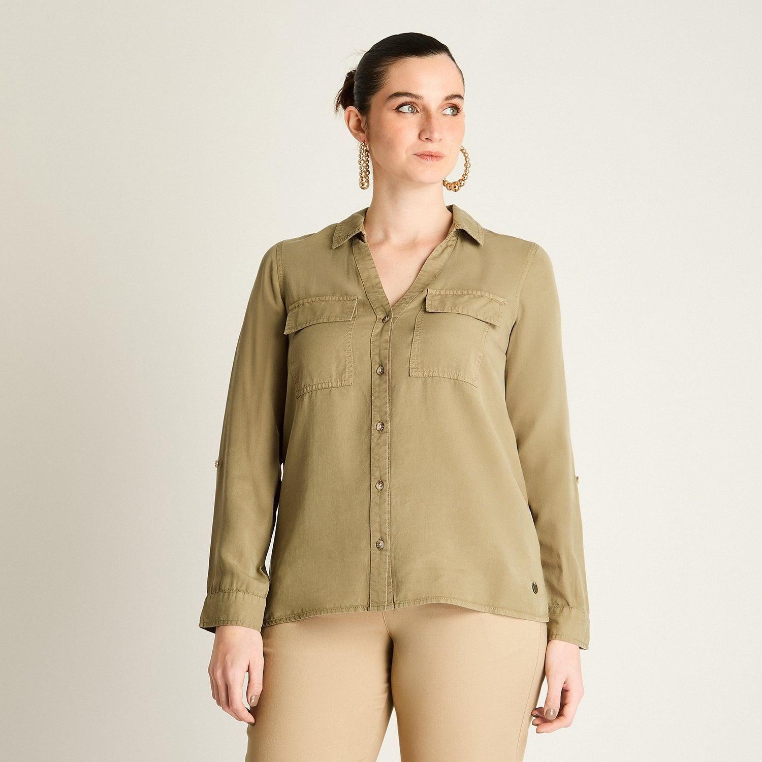 Blusa Verde con Estilo Safari-0