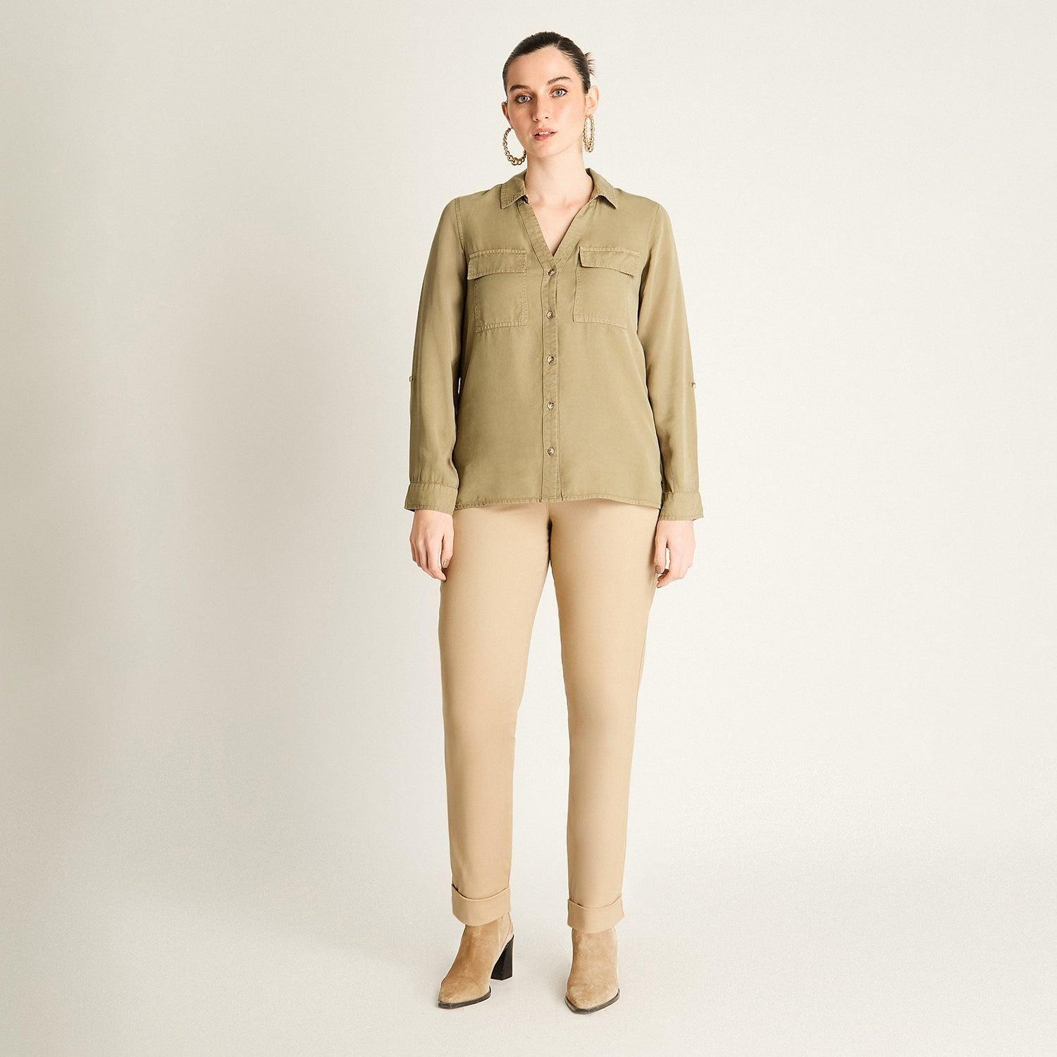 Blusa Verde con Estilo Safari-3