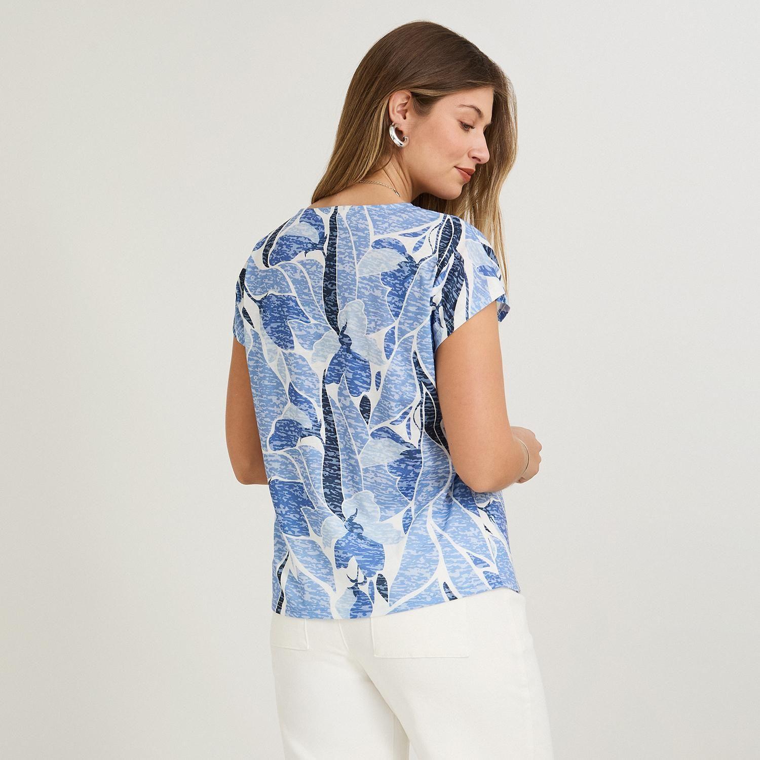 Polera Manga Corta Estampada Celeste-0