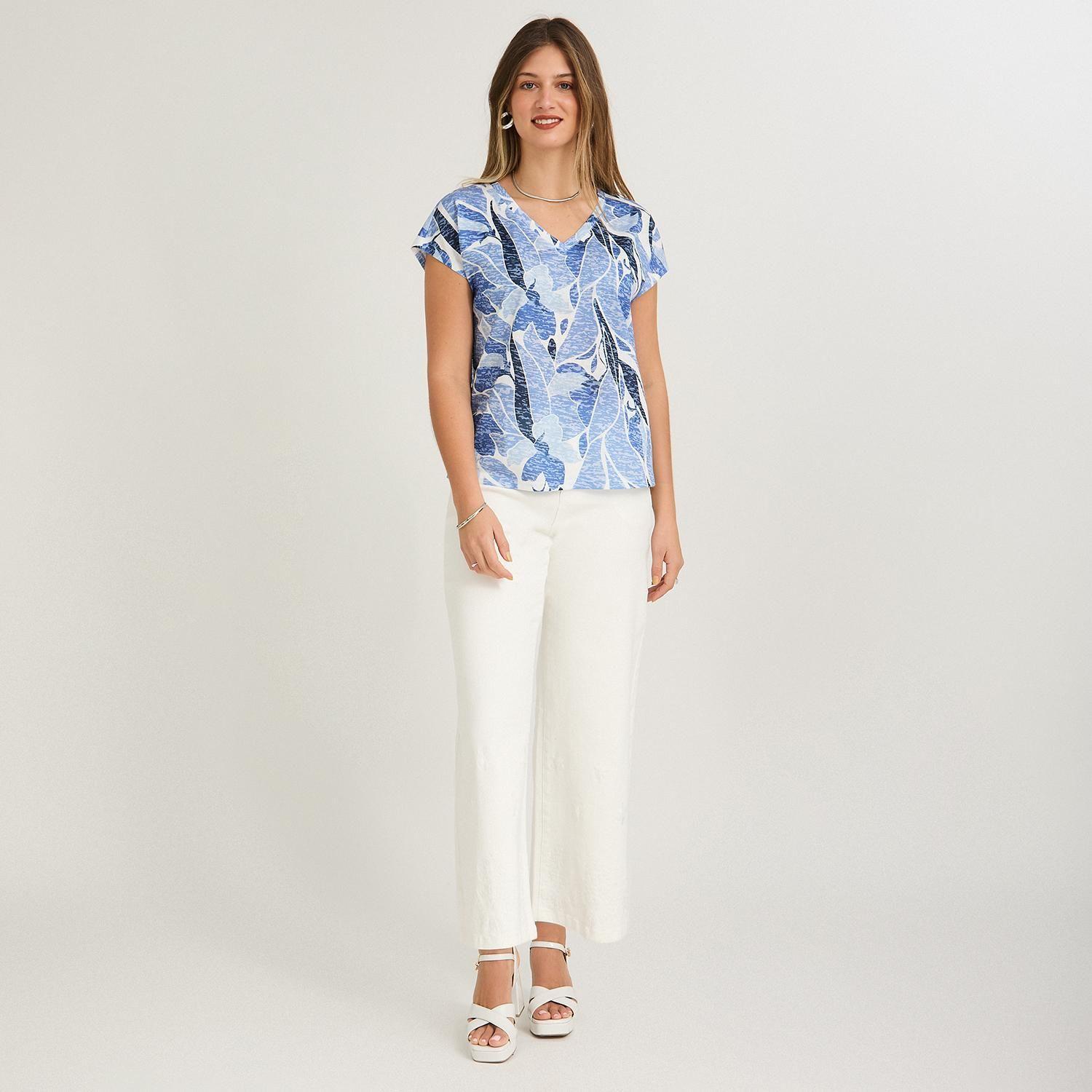 Polera Manga Corta Estampada Celeste-2