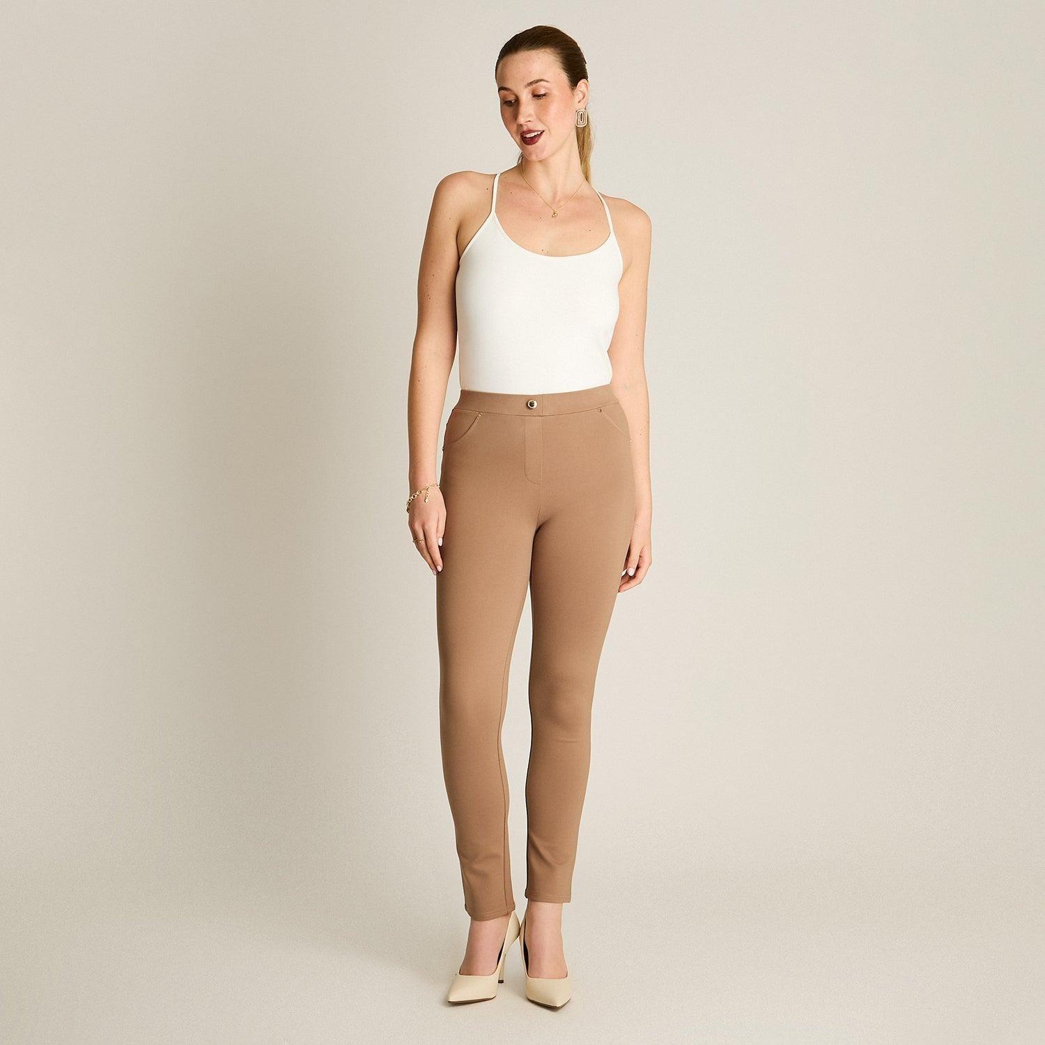 Calza Camel Elasticidad Media Sin Forro Calce Normal Tela Punto-3