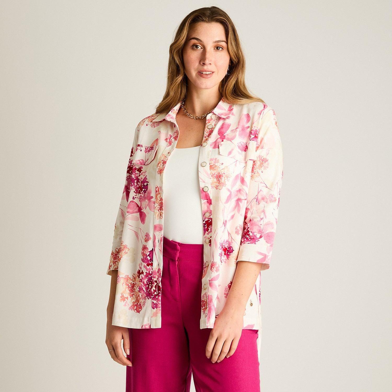 Blusa Rosada Estampada Manga 3/4-5