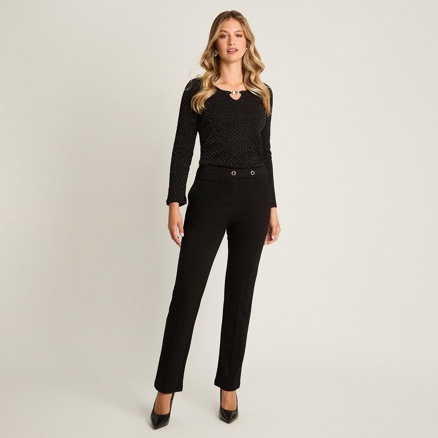 Calza Negro Elasticidad Media Sin Forro Calce Normal Tela Punto-3