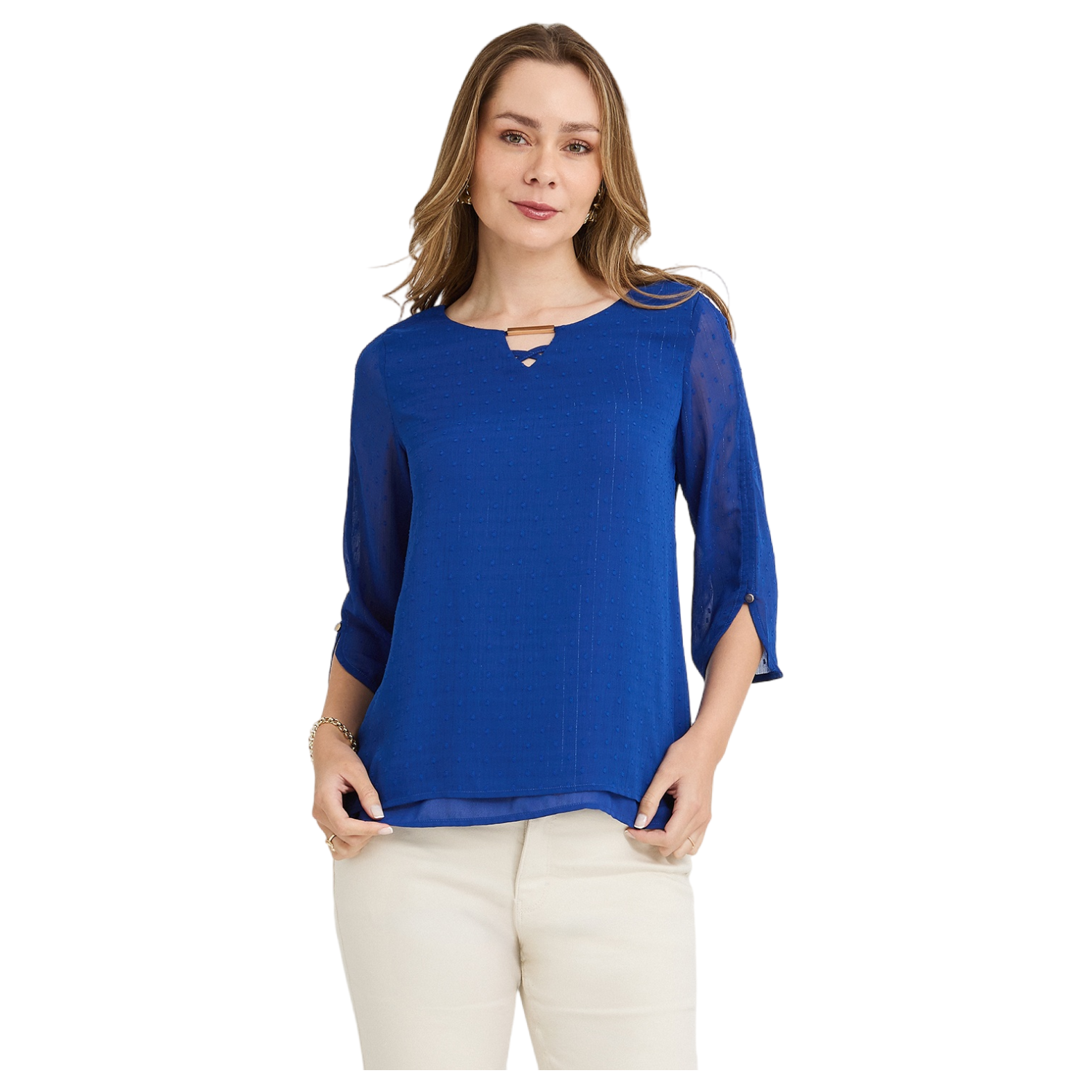 Blusa Manga 3/4 con Líneas de Lurex Azul-0