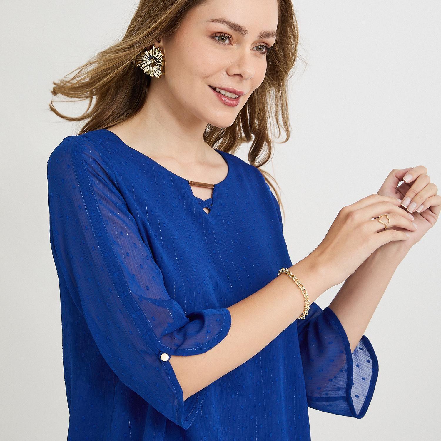 Blusa Manga 3/4 con Líneas de Lurex Azul-2