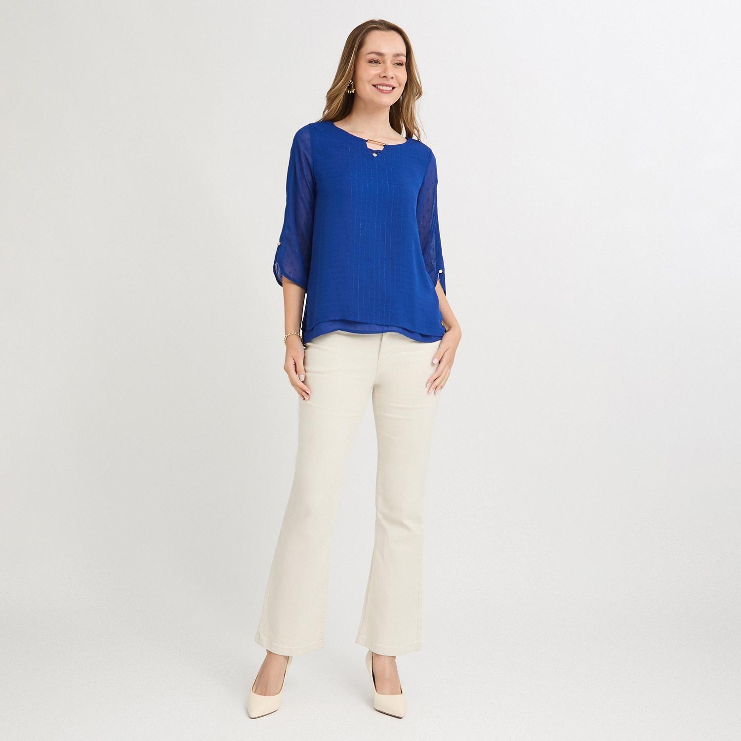 Blusa Manga 3/4 con Líneas de Lurex Azul-3