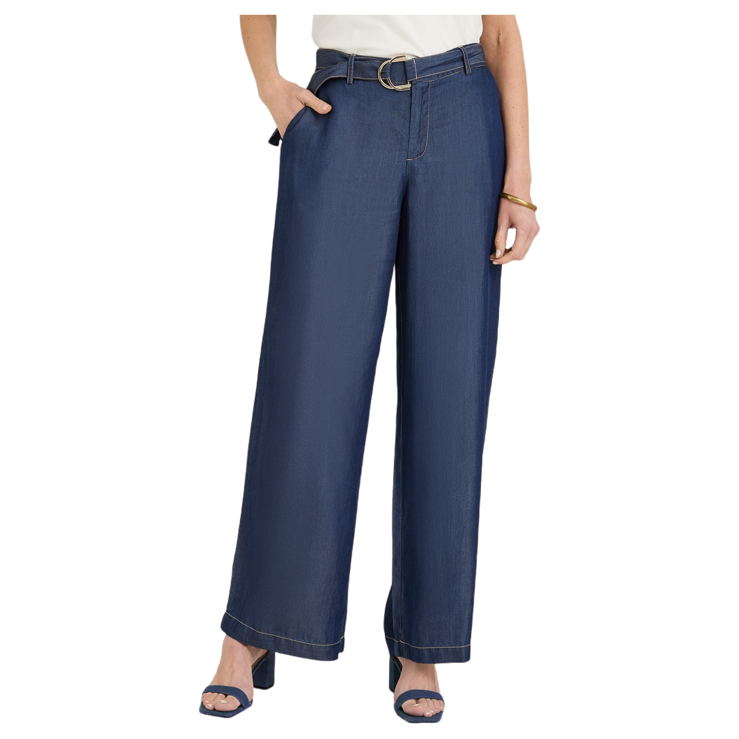 Pantalón Sport Pantalón Palazzo Lyocell Hebilla Metálica Azul-0