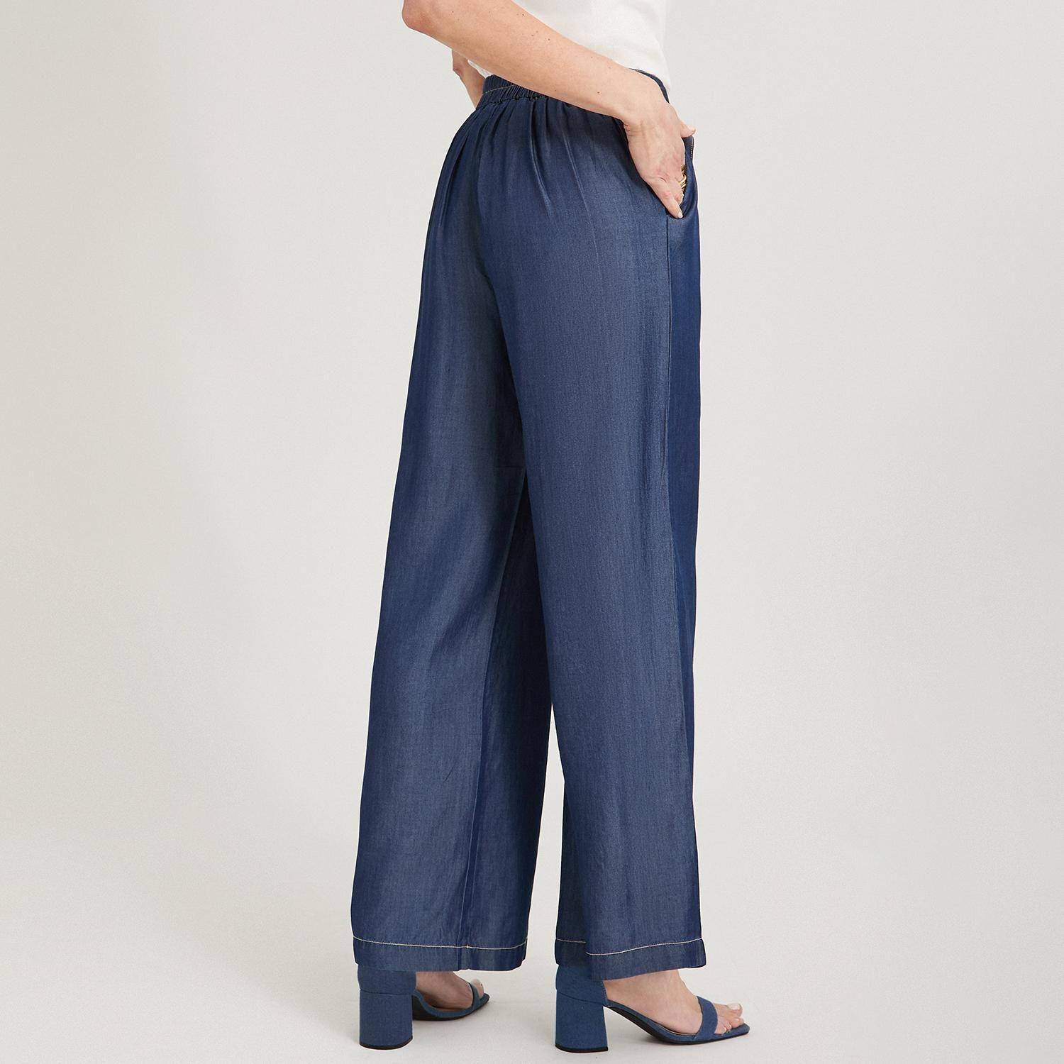 Pantalón Sport Pantalón Palazzo Lyocell Hebilla Metálica Azul-1