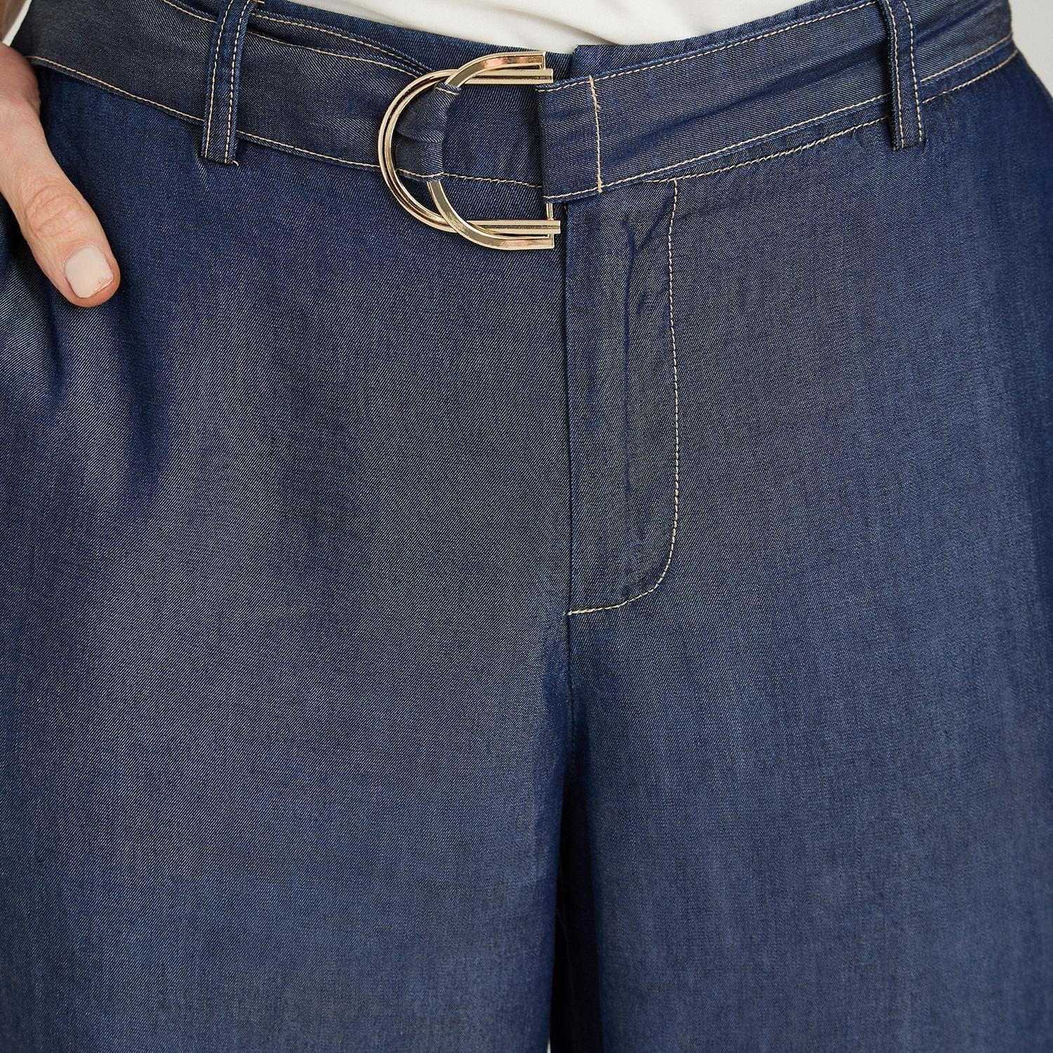 Pantalón Sport Pantalón Palazzo Lyocell Hebilla Metálica Azul-2