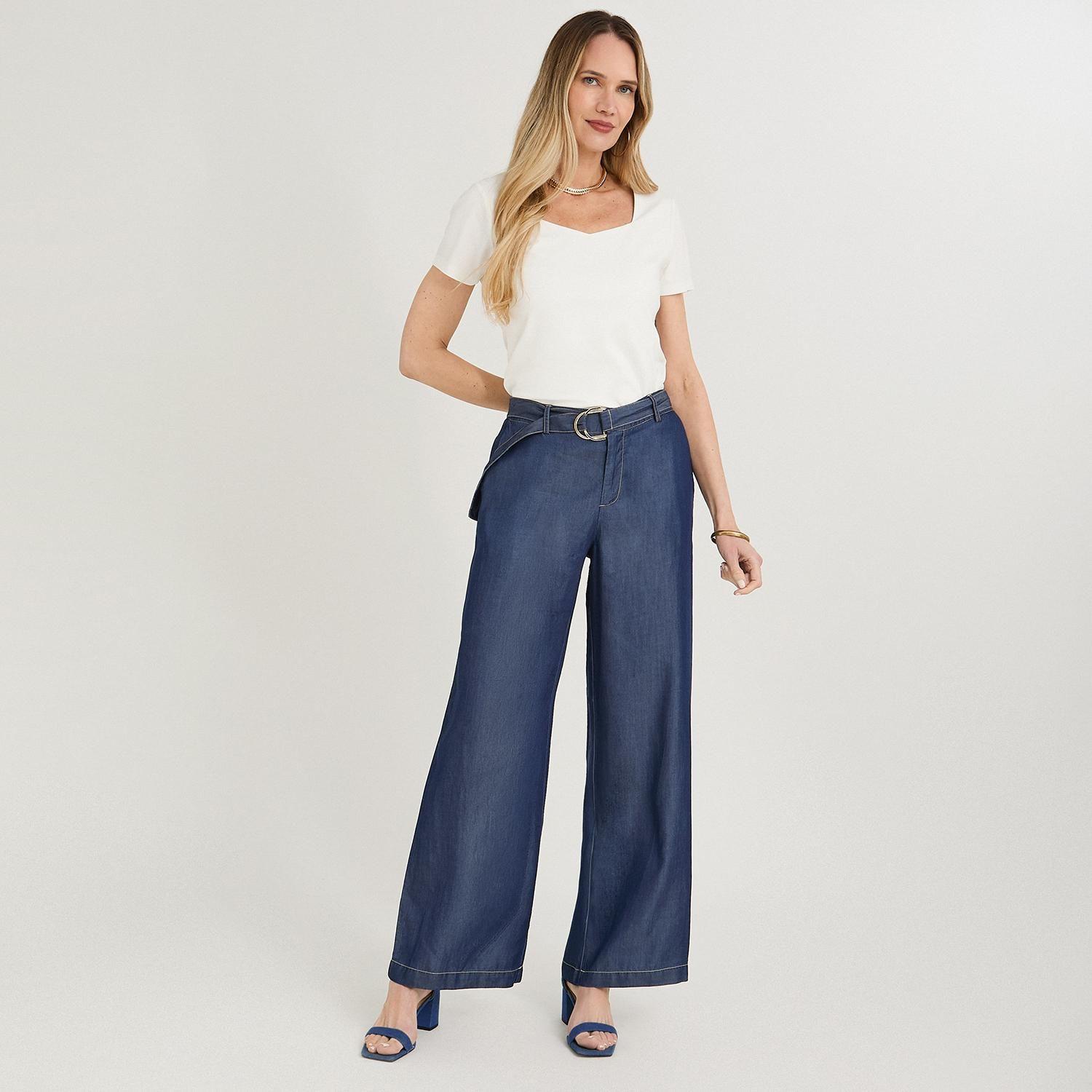 Pantalón Sport Pantalón Palazzo Lyocell Hebilla Metálica Azul-3
