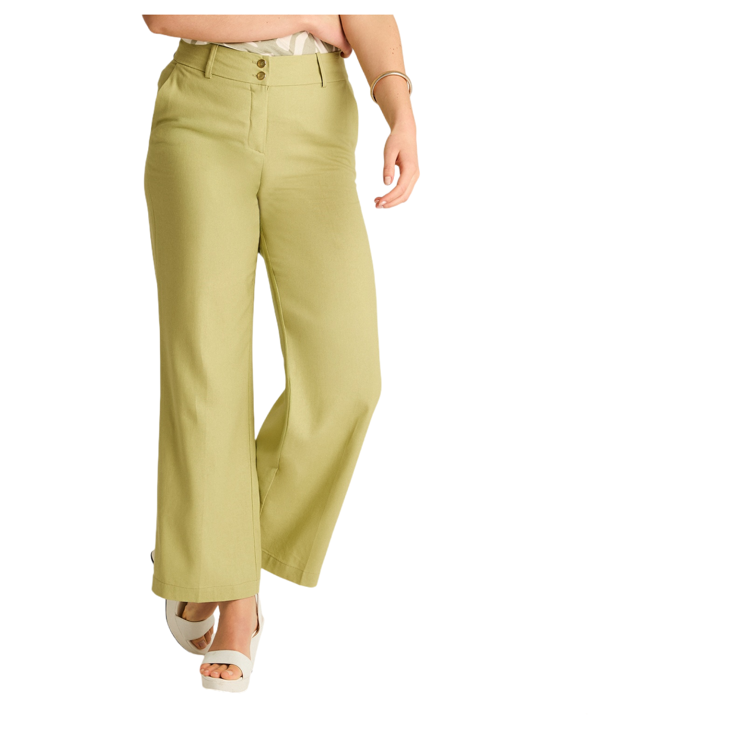 Pantalón Verde Palazzo de Lino y Viscosa-0