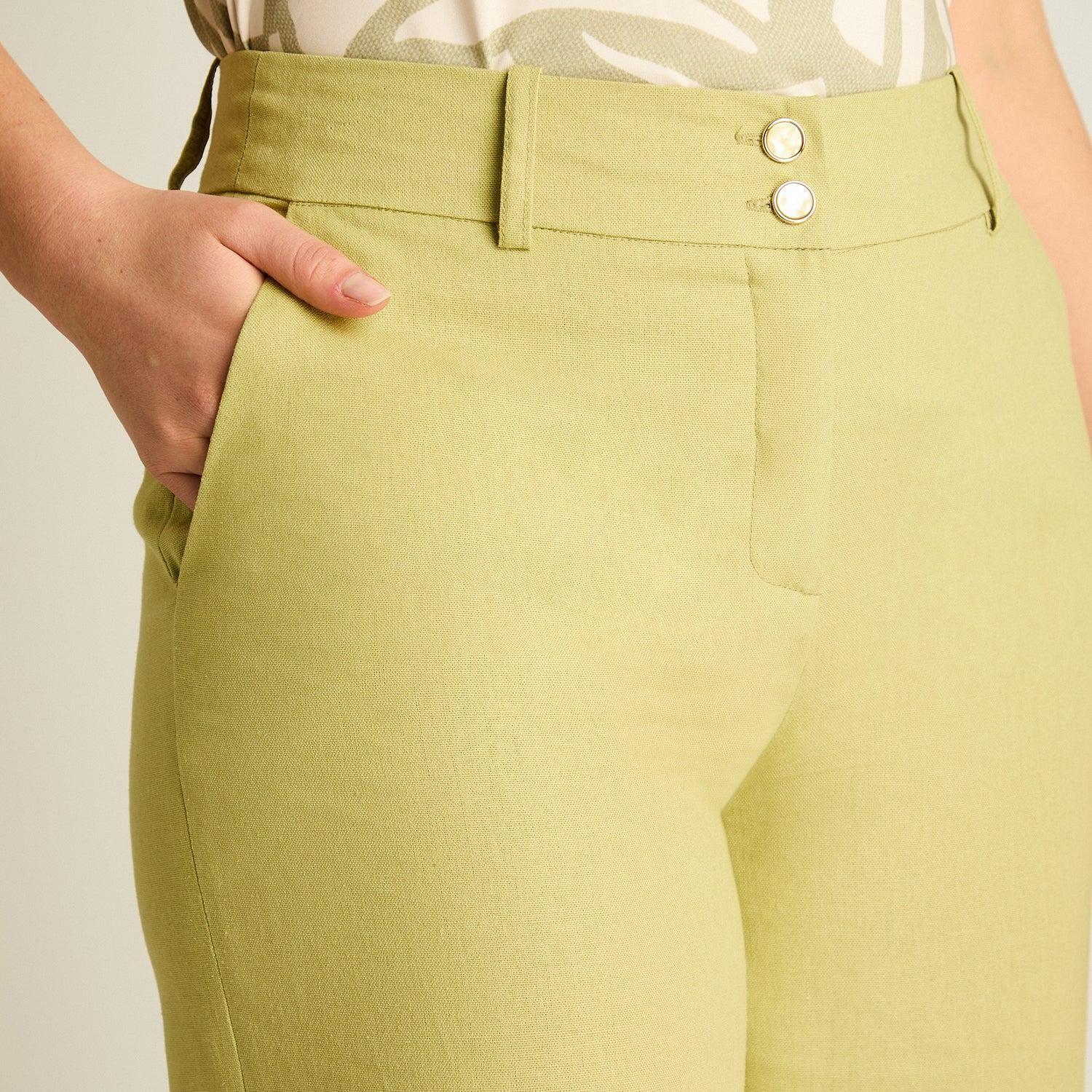Pantalón Verde Palazzo de Lino y Viscosa-2