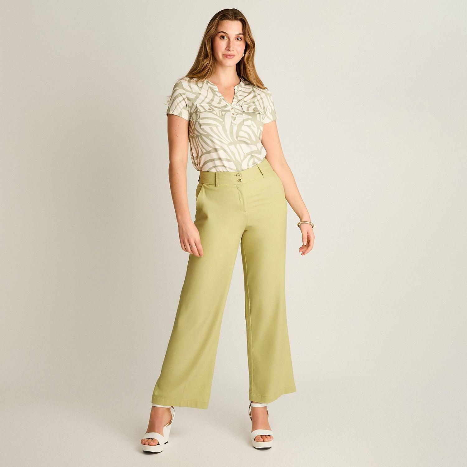 Pantalón Verde Palazzo de Lino y Viscosa-3